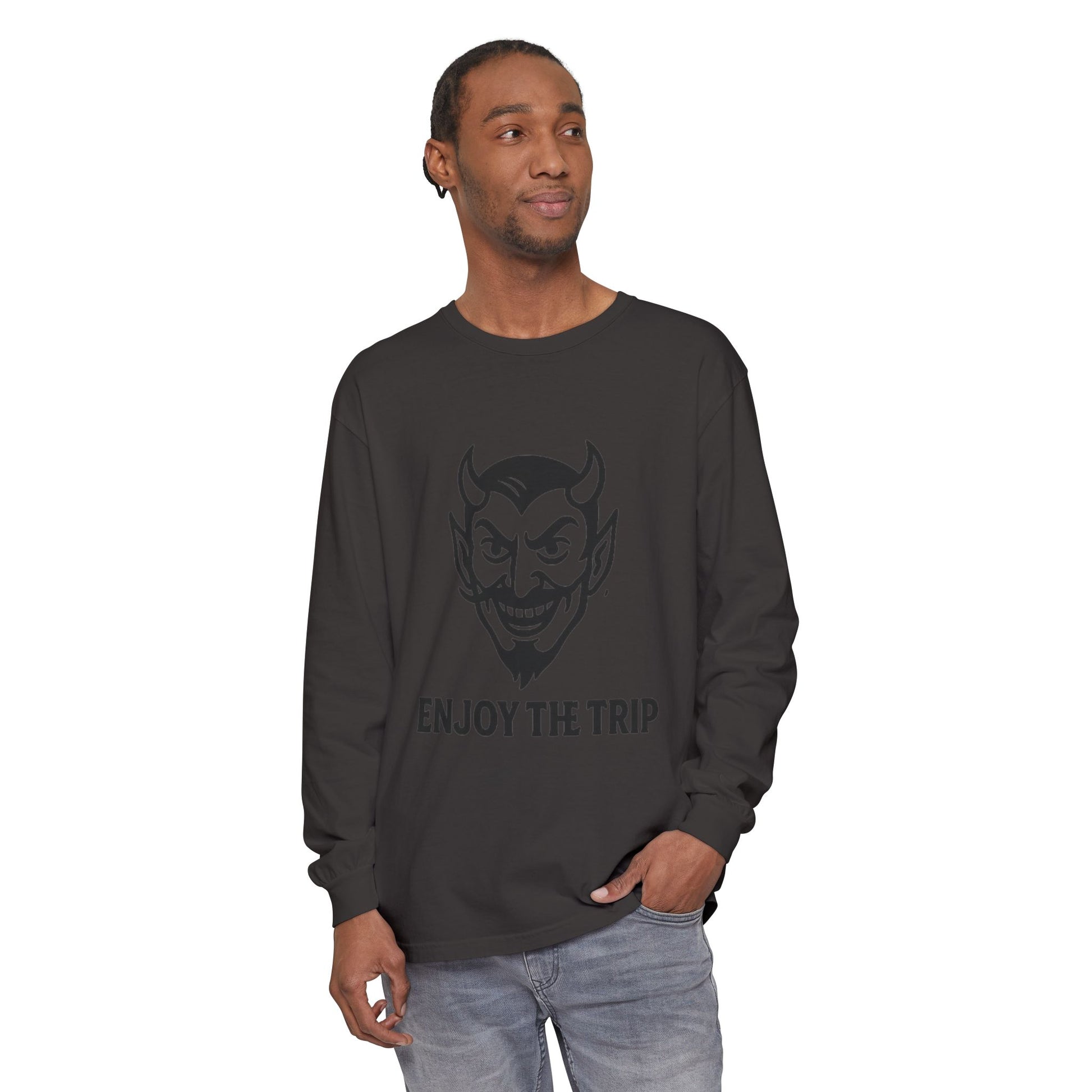 Unisex Long Sleeve Tee - Enjoy the Trip Graphic, Gift for Travelers, Halloween Apparel, Casual Style, Streetwear Essentials