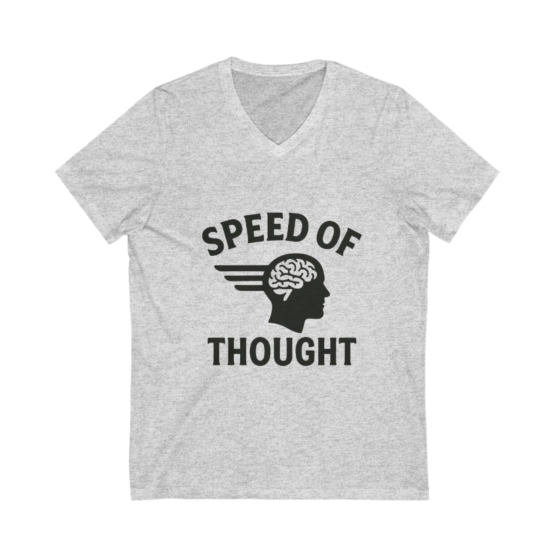 Speed of Thought V-Neck Tee, Unisex Cotton T-Shirt, Brain Design Shirt, Funny Gift for Students, Inspirational Quote Apparel