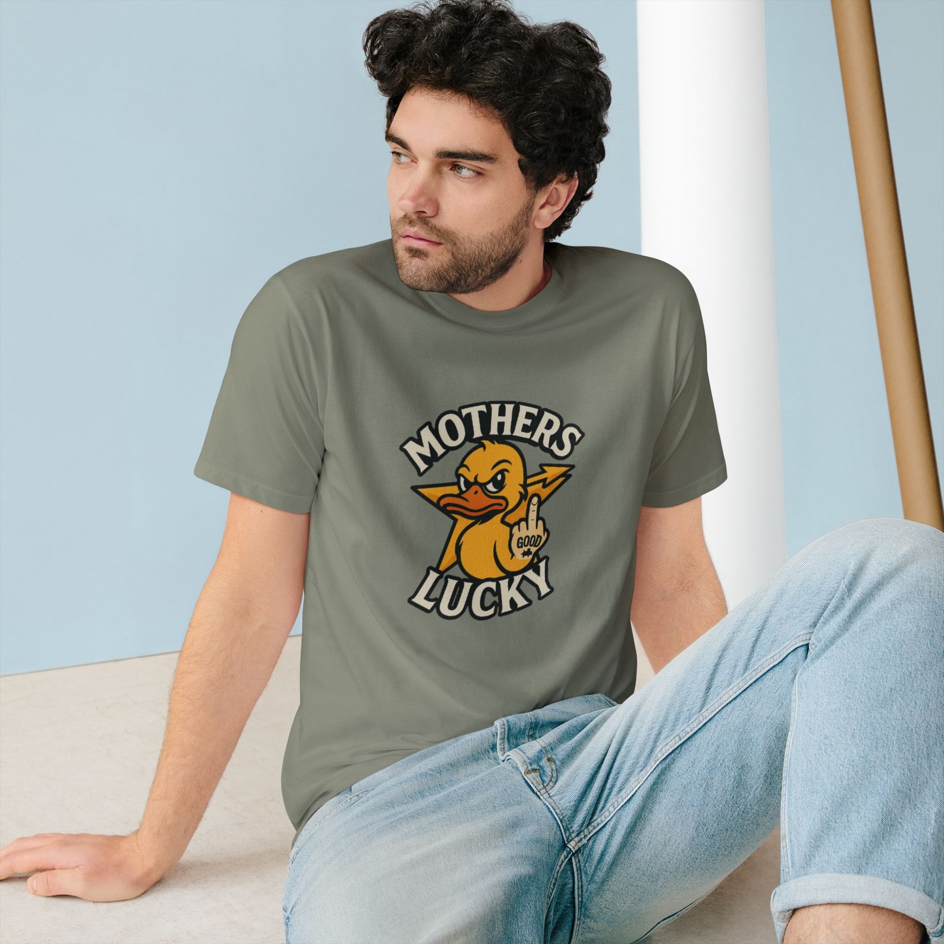 Organic Graphic Tee, Humorous T-shirt for Everyday Wear, Lucky Duck and Good Vibes Shirt, Perfect Gift for Friends, Casual Summer Outfit