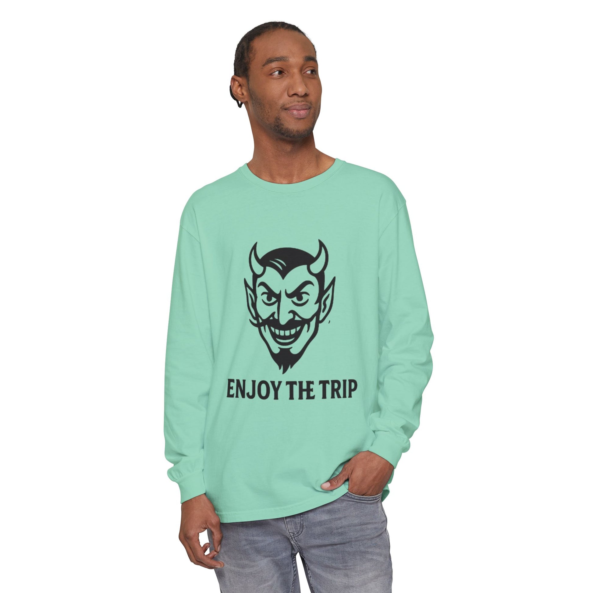 Unisex Long Sleeve Tee - Enjoy the Trip Graphic, Gift for Travelers, Halloween Apparel, Casual Style, Streetwear Essentials