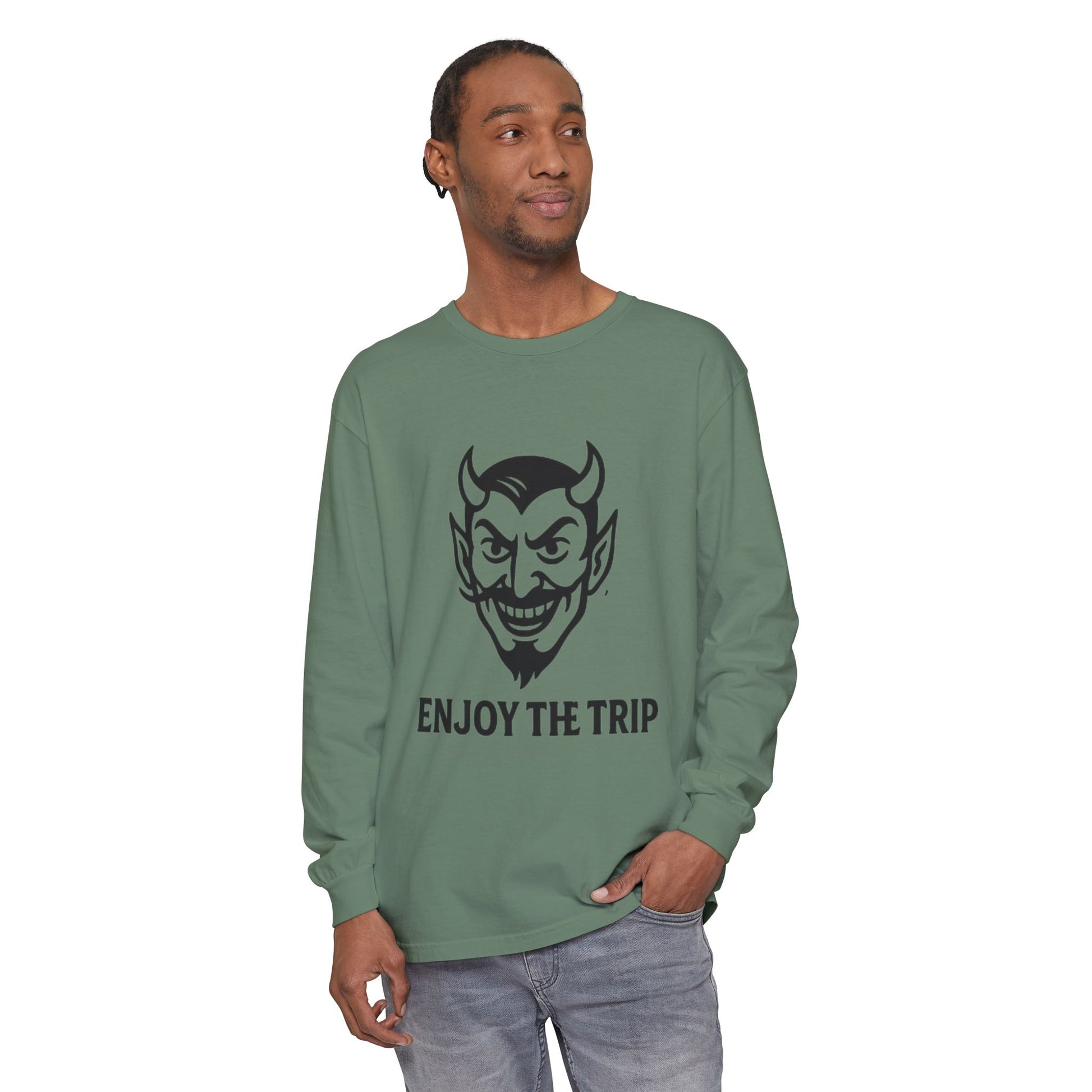 Unisex Long Sleeve Tee - Enjoy the Trip Graphic, Gift for Travelers, Halloween Apparel, Casual Style, Streetwear Essentials