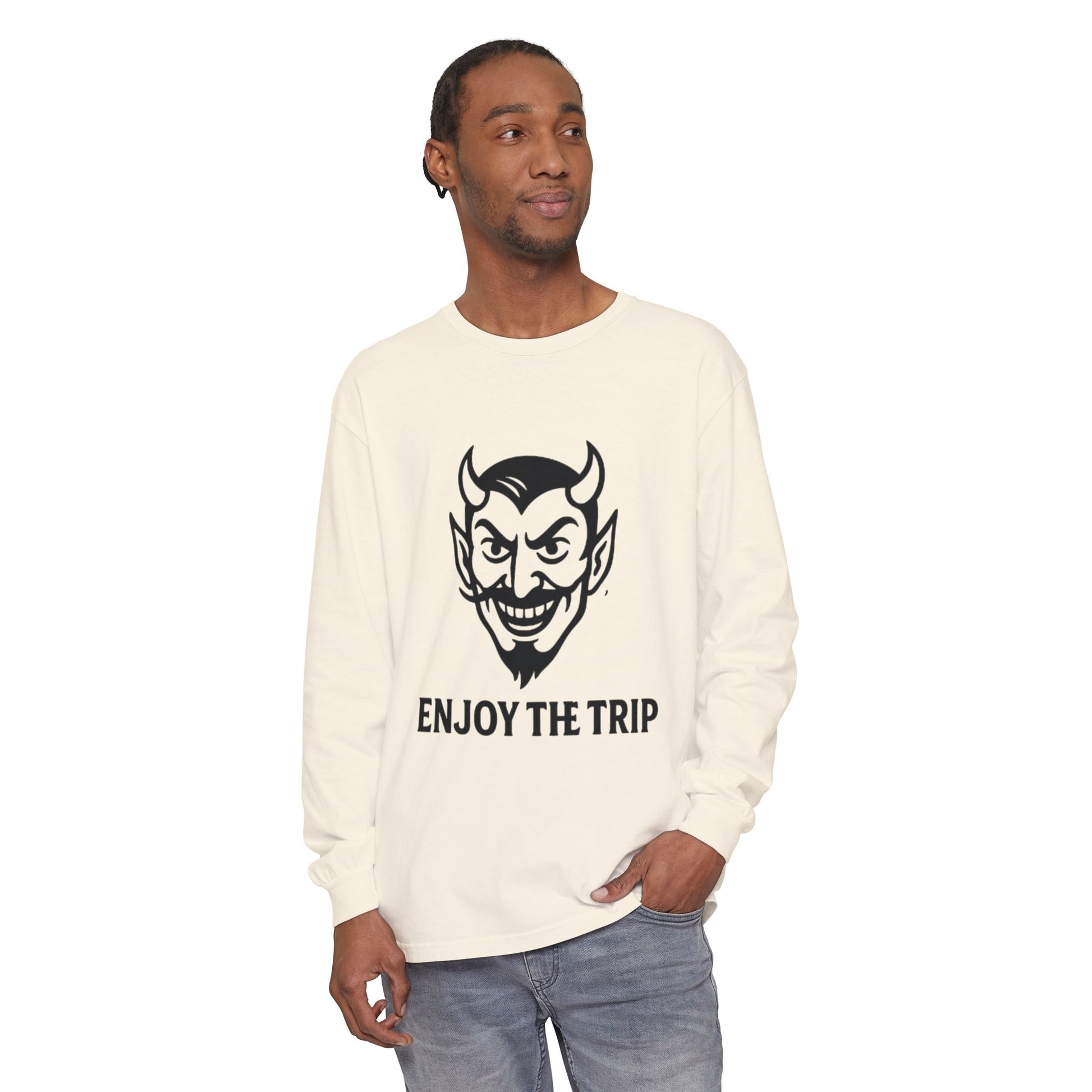 Unisex Long Sleeve Tee - Enjoy the Trip Graphic, Gift for Travelers, Halloween Apparel, Casual Style, Streetwear Essentials