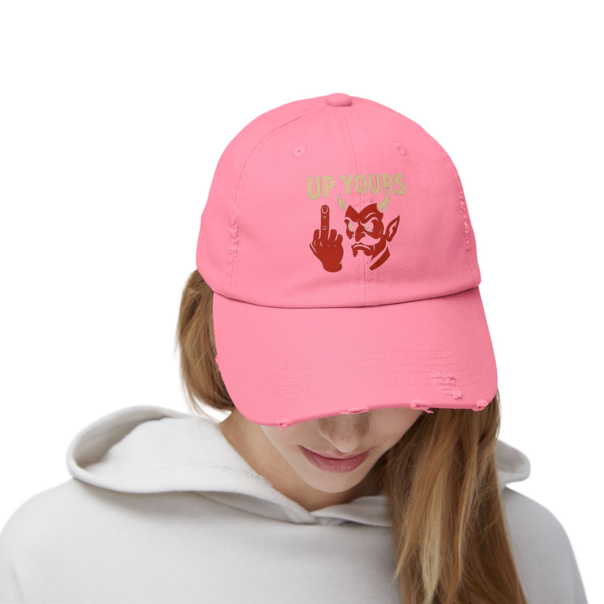 Unisex Distressed Cap with Up Yours Design, Casual Hat, Trendy Accessories, Gift for Him/Her, Streetwear Fashion, Humor Merchandise