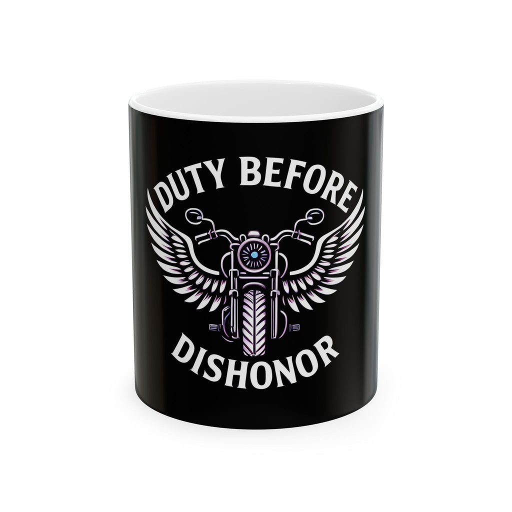 Motorcycle Lover's Ceramic Mug - Duty Before Dishonor, Biker Gift, Bike Enthusiast Coffee Cup, Personalized Mug, Father's Day Gift