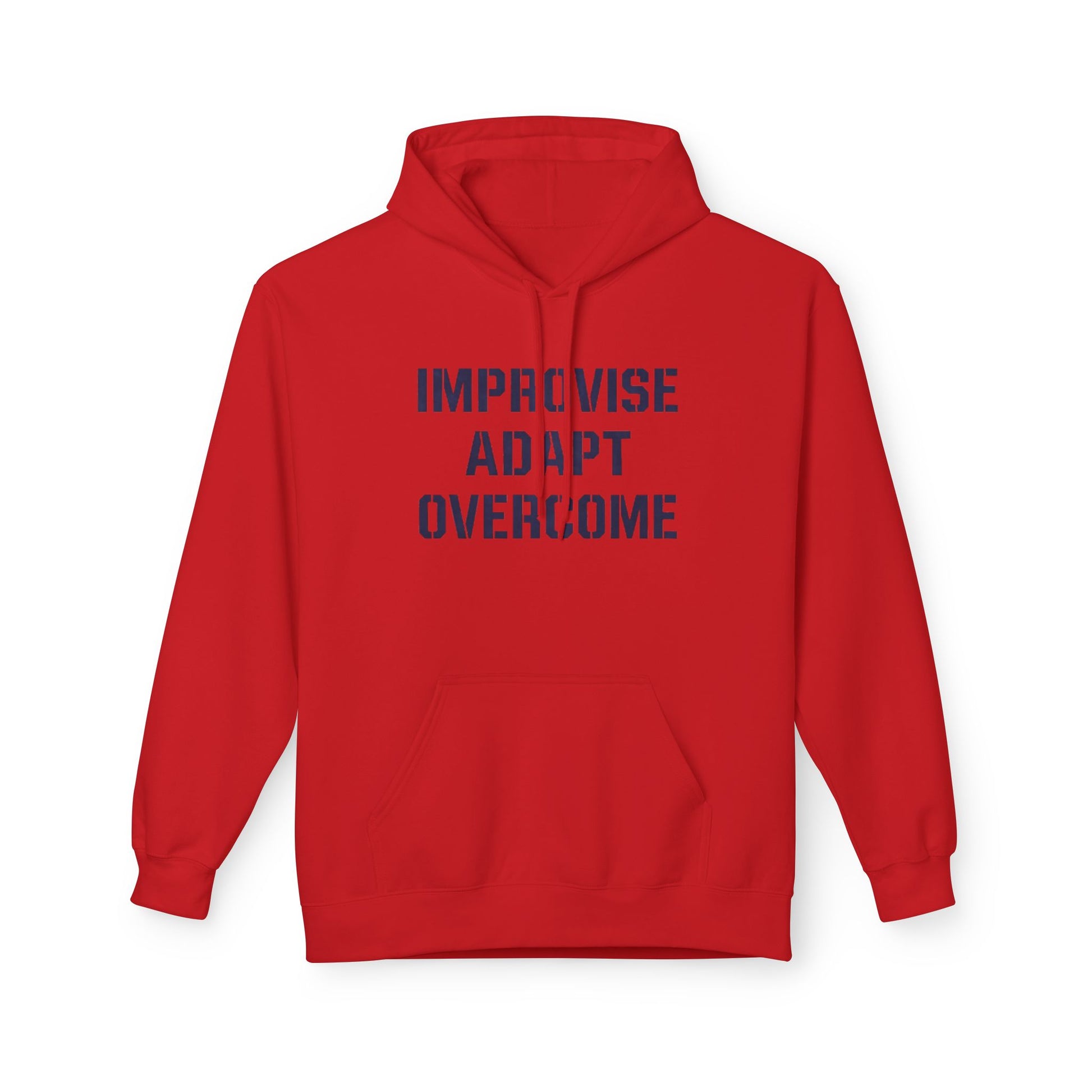 Unisex Inspirational Fleece Hoodie - "Improvise Adapt Overcome" & American Woman Graphic, Motivational Gift, Casual Wear, Comfortable Hoodie