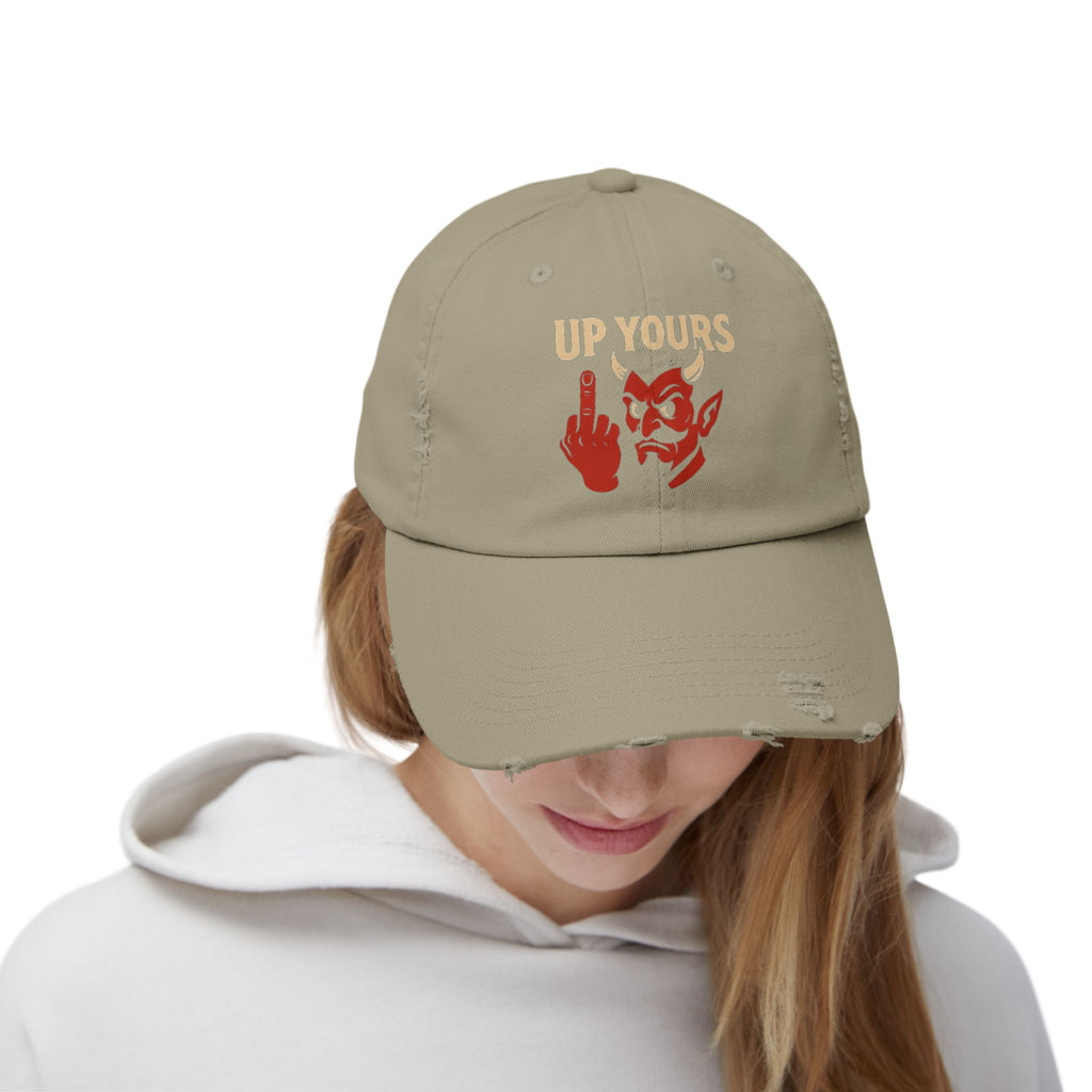 Unisex Distressed Cap with Up Yours Design, Casual Hat, Trendy Accessories, Gift for Him/Her, Streetwear Fashion, Humor Merchandise