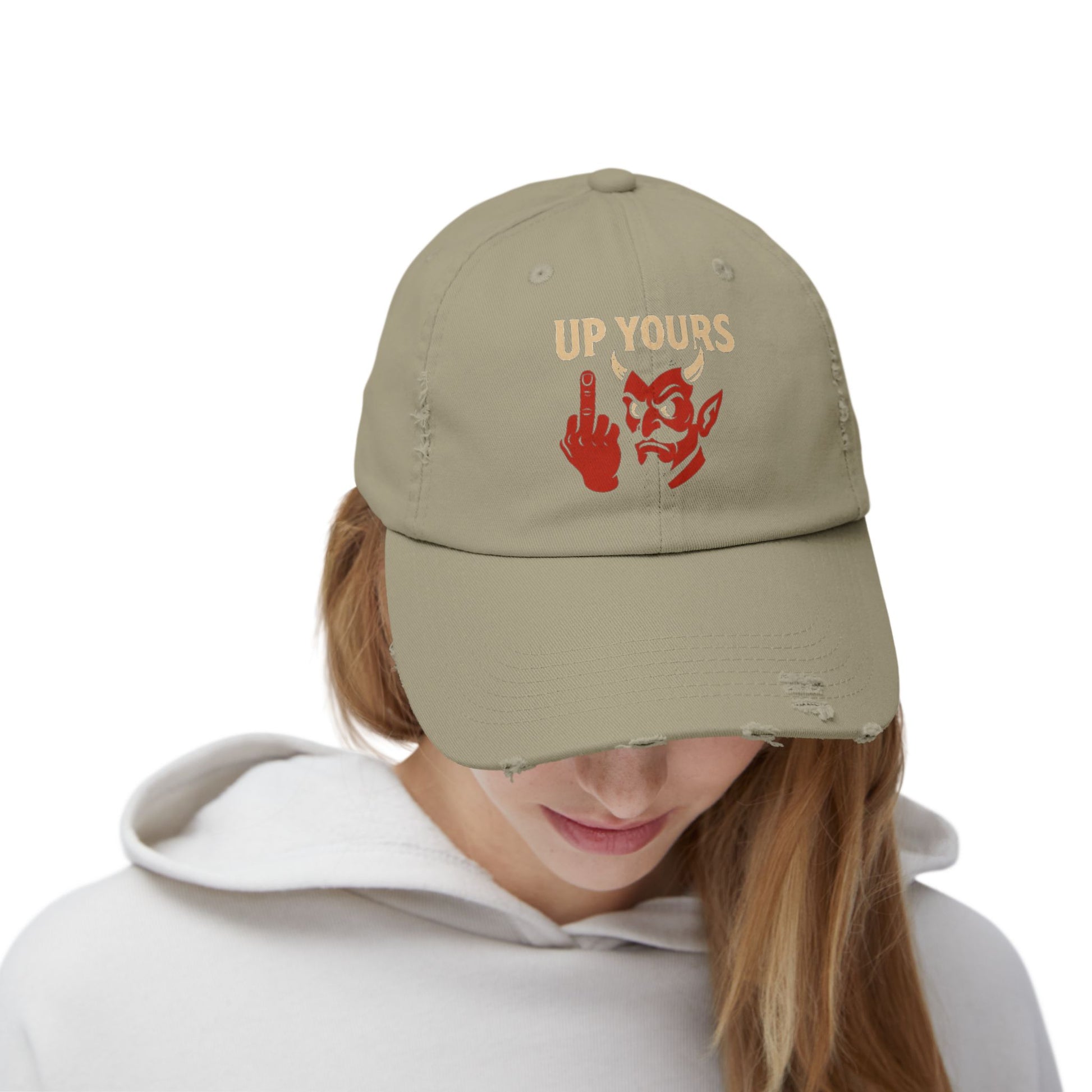 Unisex Distressed Cap with Up Yours Design, Casual Hat, Trendy Accessories, Gift for Him/Her, Streetwear Fashion, Humor Merchandise
