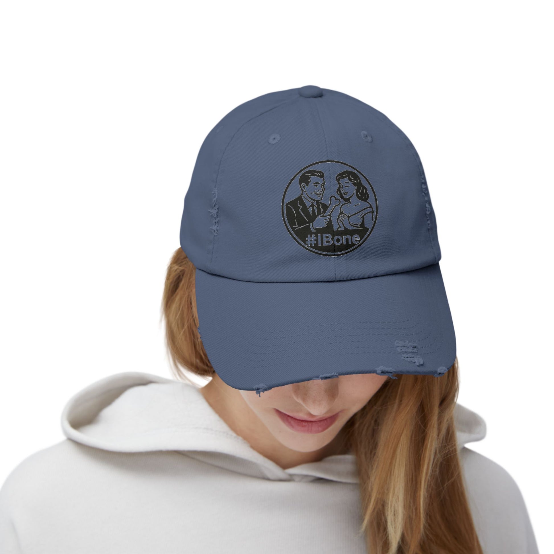 Casual Distressed Cap with Fun #IBone Design, Unisex Hat, Gift for Friends, Trendy Baseball Cap, Fashionable Headwear