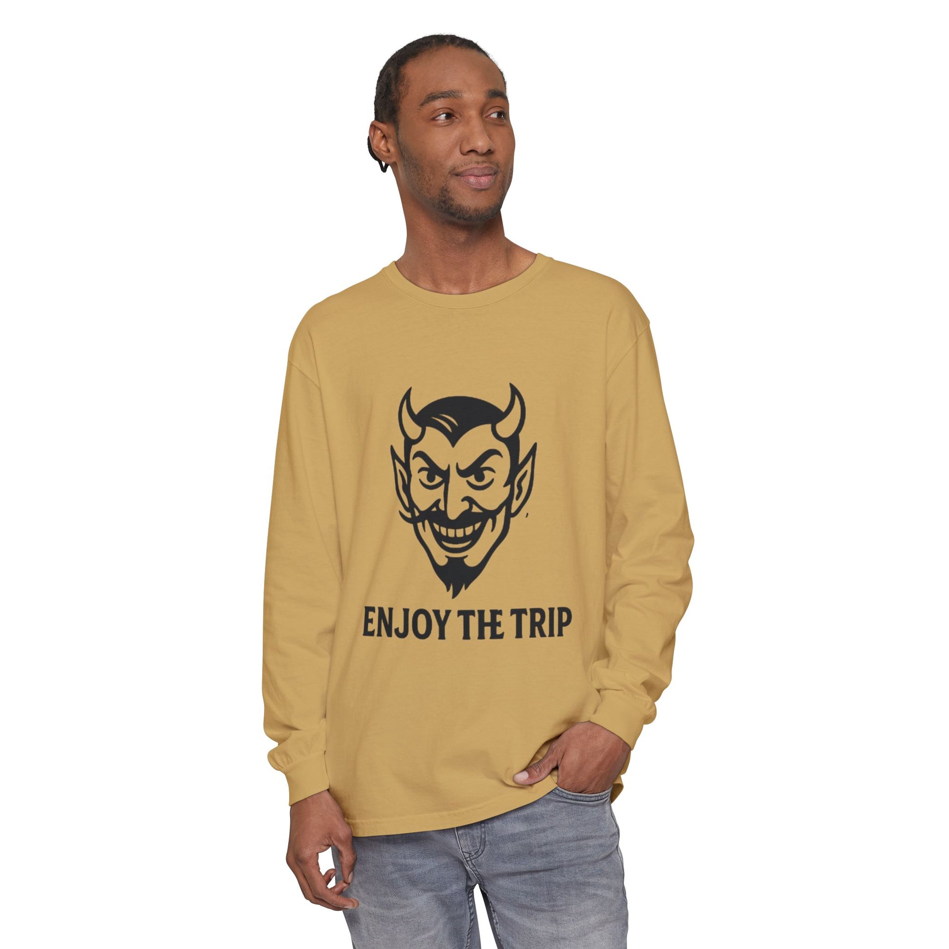 Unisex Long Sleeve Tee - Enjoy the Trip Graphic, Gift for Travelers, Halloween Apparel, Casual Style, Streetwear Essentials