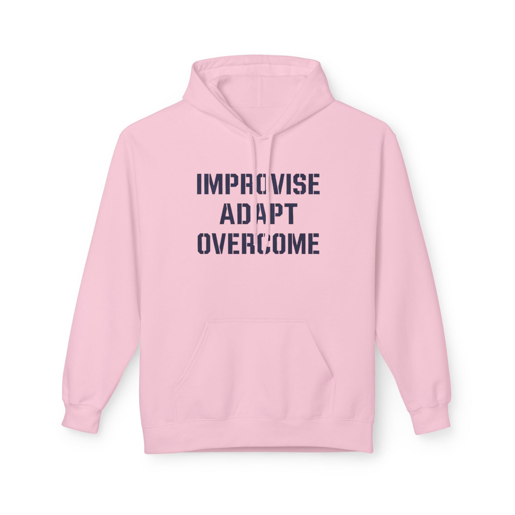 Unisex Inspirational Fleece Hoodie - "Improvise Adapt Overcome" & American Woman Graphic, Motivational Gift, Casual Wear, Comfortable Hoodie