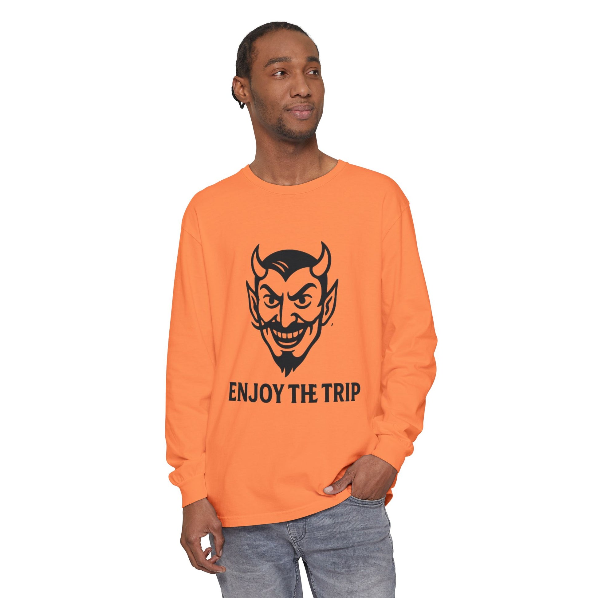 Unisex Long Sleeve Tee - Enjoy the Trip Graphic, Gift for Travelers, Halloween Apparel, Casual Style, Streetwear Essentials