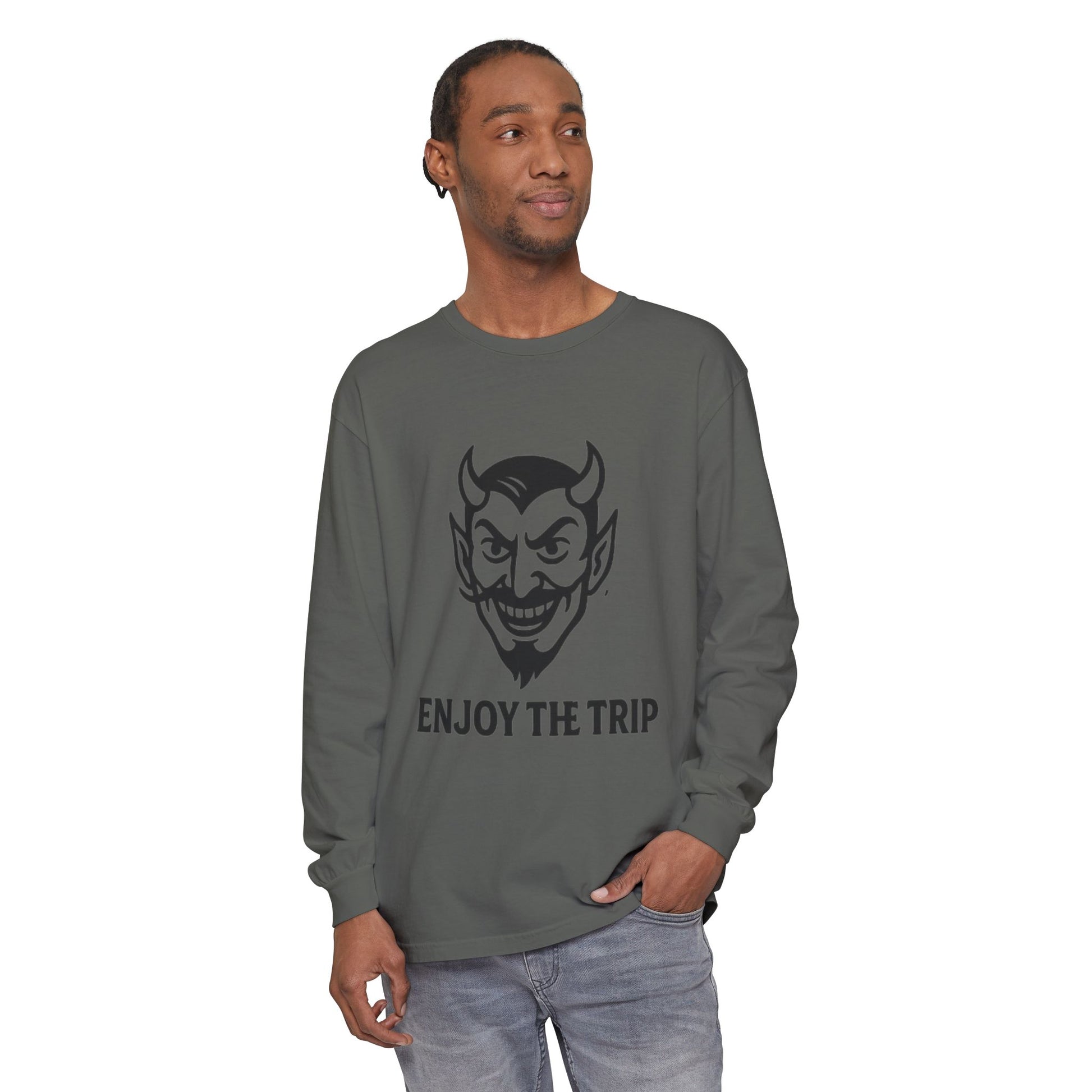 Unisex Long Sleeve Tee - Enjoy the Trip Graphic, Gift for Travelers, Halloween Apparel, Casual Style, Streetwear Essentials