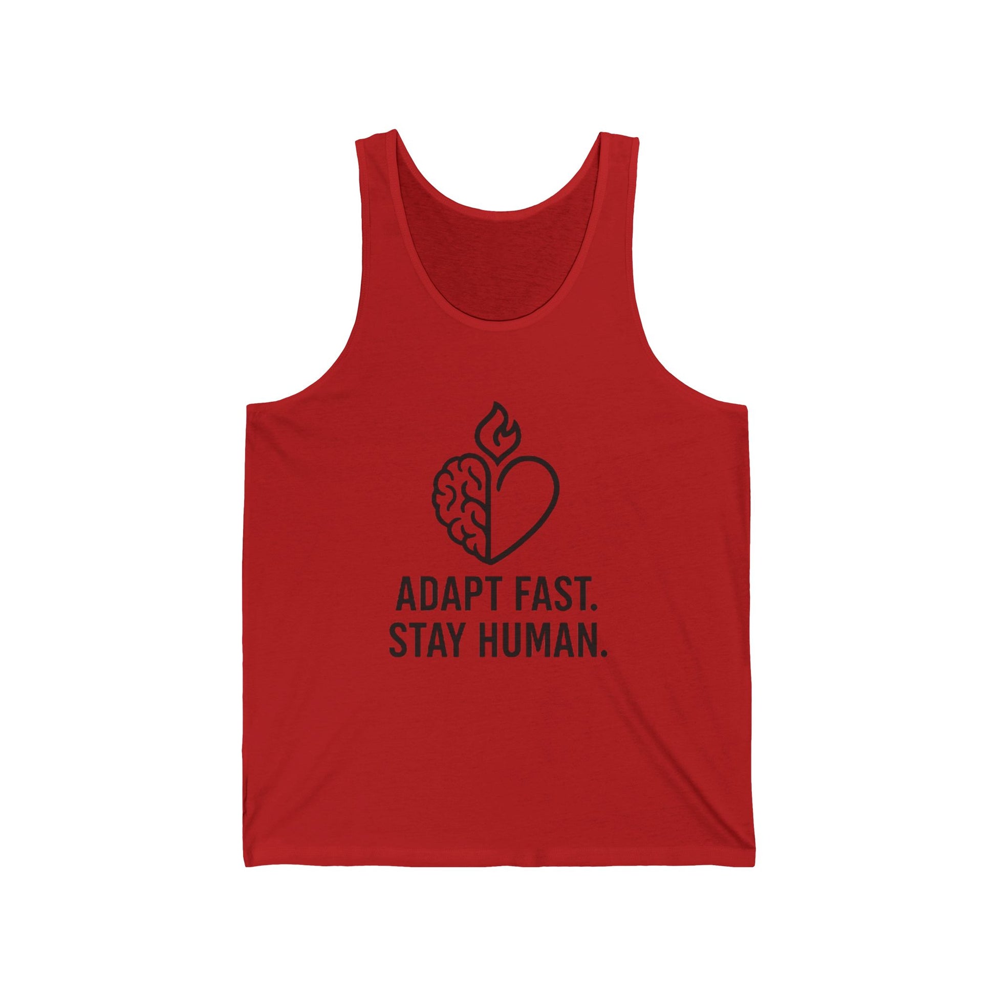 Unisex Jersey Tank Top - Adapt Fast Stay Human, Motivational Workout Shirt, Casual Summer Apparel, Gift for Athletes, Mindfulness Tank