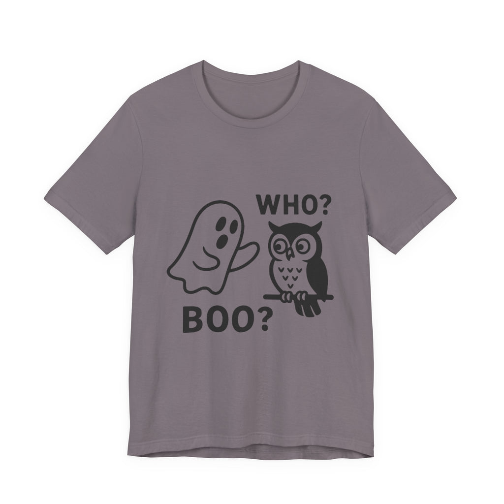 Halloween Who Boo? Unisex Tee, Ghosts and Owls Shirt, Funny Halloween T-Shirt, Spooky Gift, Autumn Apparel, Cute Halloween Outfit
