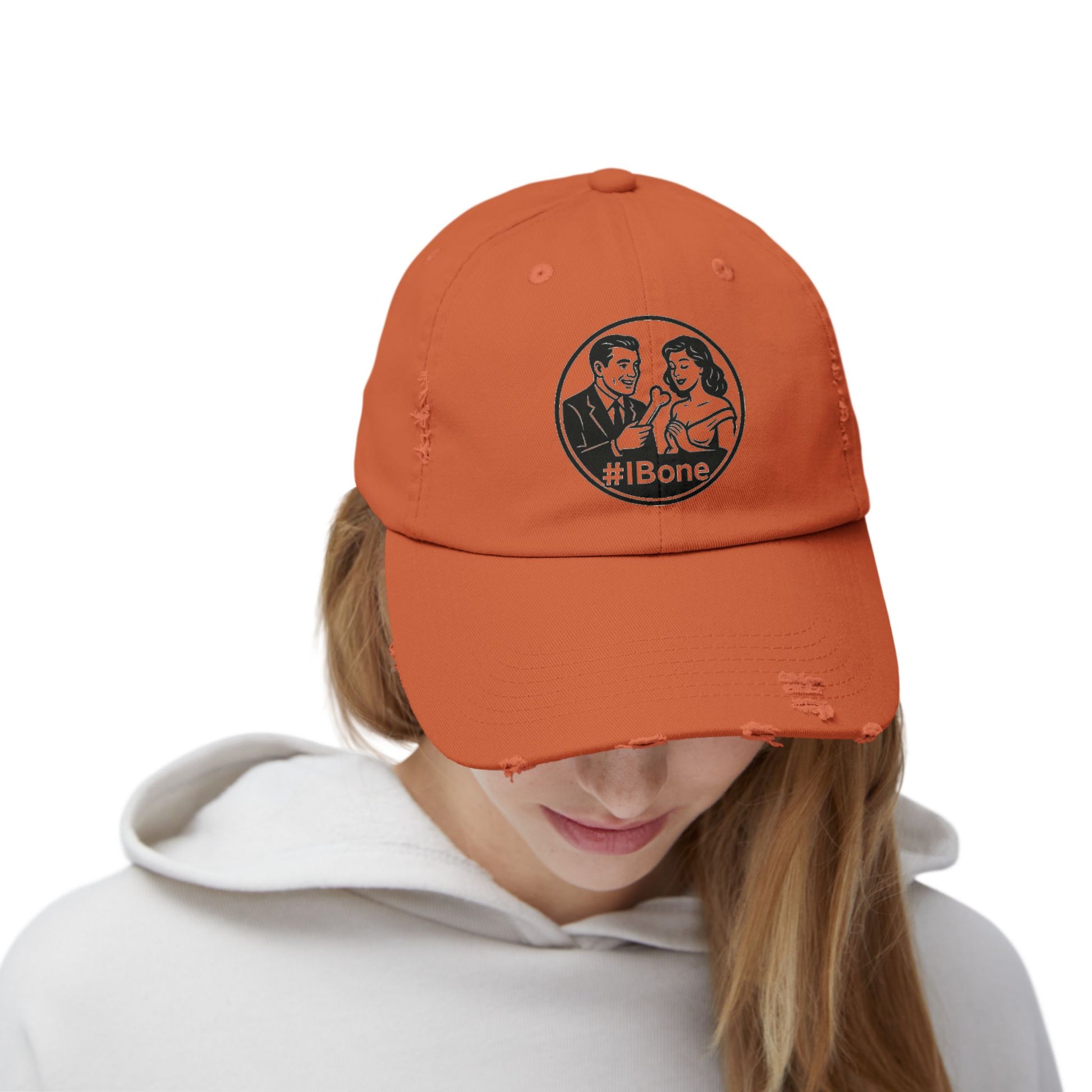 Casual Distressed Cap with Fun #IBone Design, Unisex Hat, Gift for Friends, Trendy Baseball Cap, Fashionable Headwear