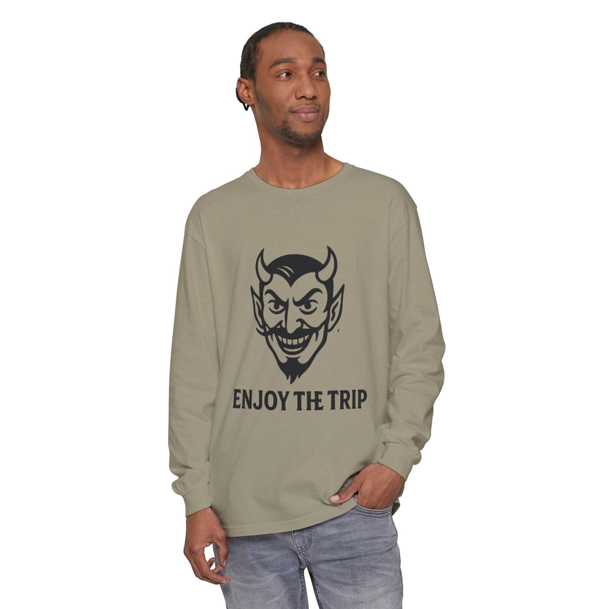 Unisex Long Sleeve Tee - Enjoy the Trip Graphic, Gift for Travelers, Halloween Apparel, Casual Style, Streetwear Essentials