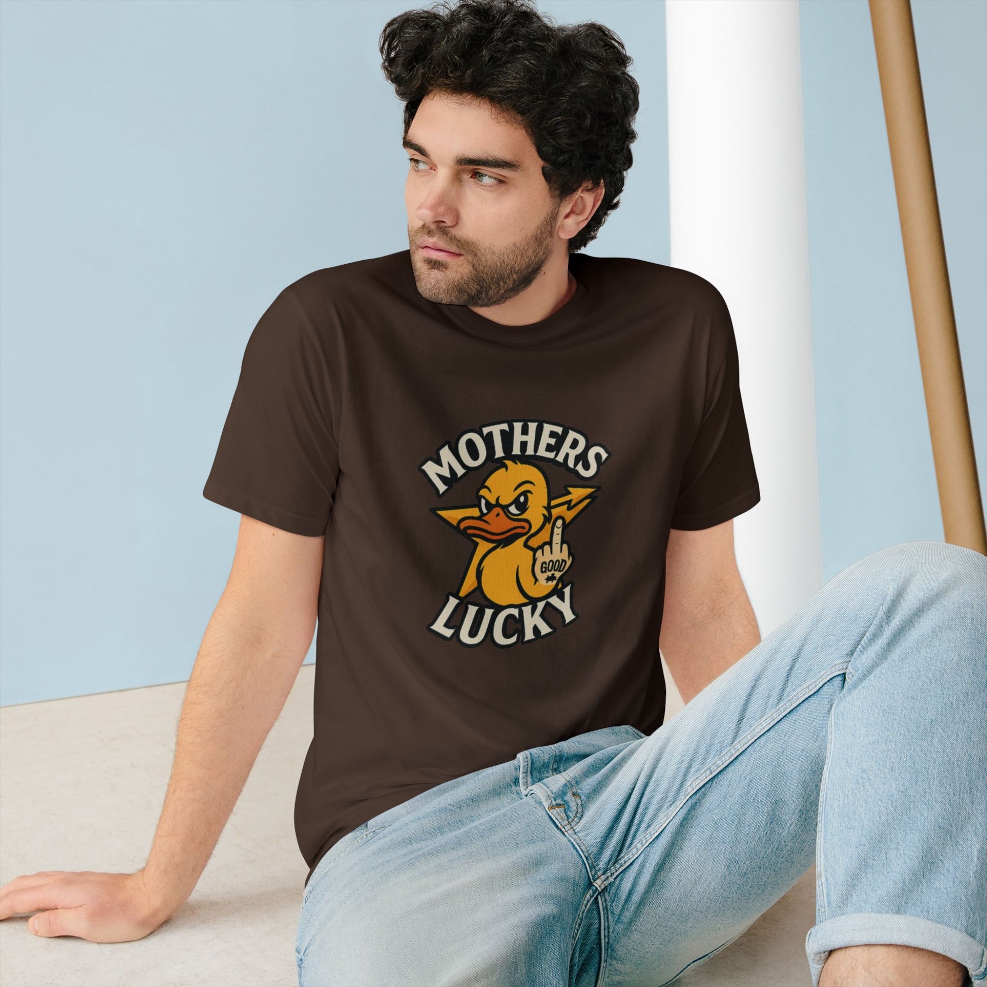 Organic Graphic Tee, Humorous T-shirt for Everyday Wear, Lucky Duck and Good Vibes Shirt, Perfect Gift for Friends, Casual Summer Outfit
