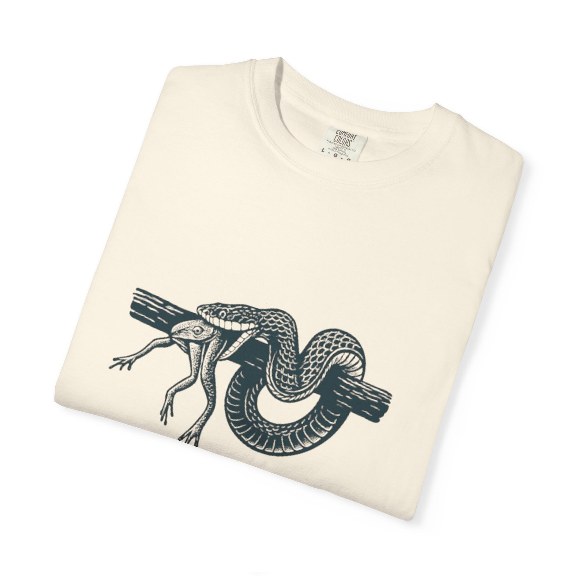 Snake and Frog Unisex T-Shirt - Nature Lover Gift, Adventure Apparel, Unique Graphic Tee, Eco-Friendly Fashion, Wildlife Enthusiast Shirt