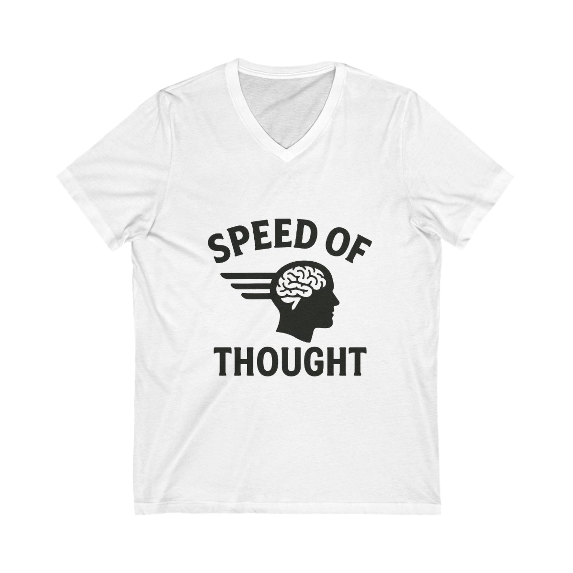 Speed of Thought V-Neck Tee, Unisex Cotton T-Shirt, Brain Design Shirt, Funny Gift for Students, Inspirational Quote Apparel