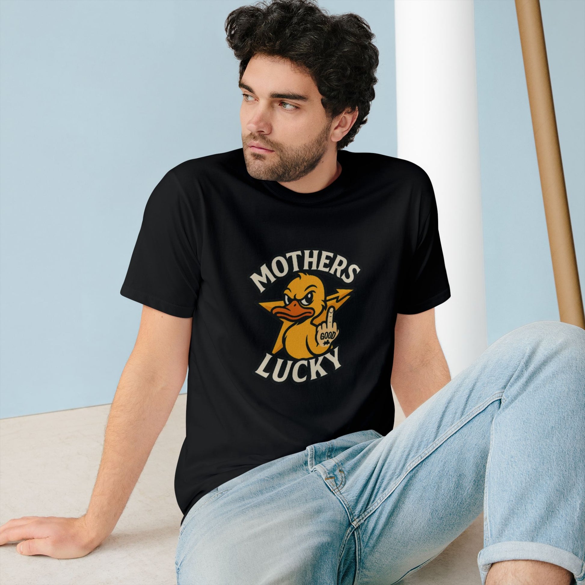 Organic Graphic Tee, Humorous T-shirt for Everyday Wear, Lucky Duck and Good Vibes Shirt, Perfect Gift for Friends, Casual Summer Outfit