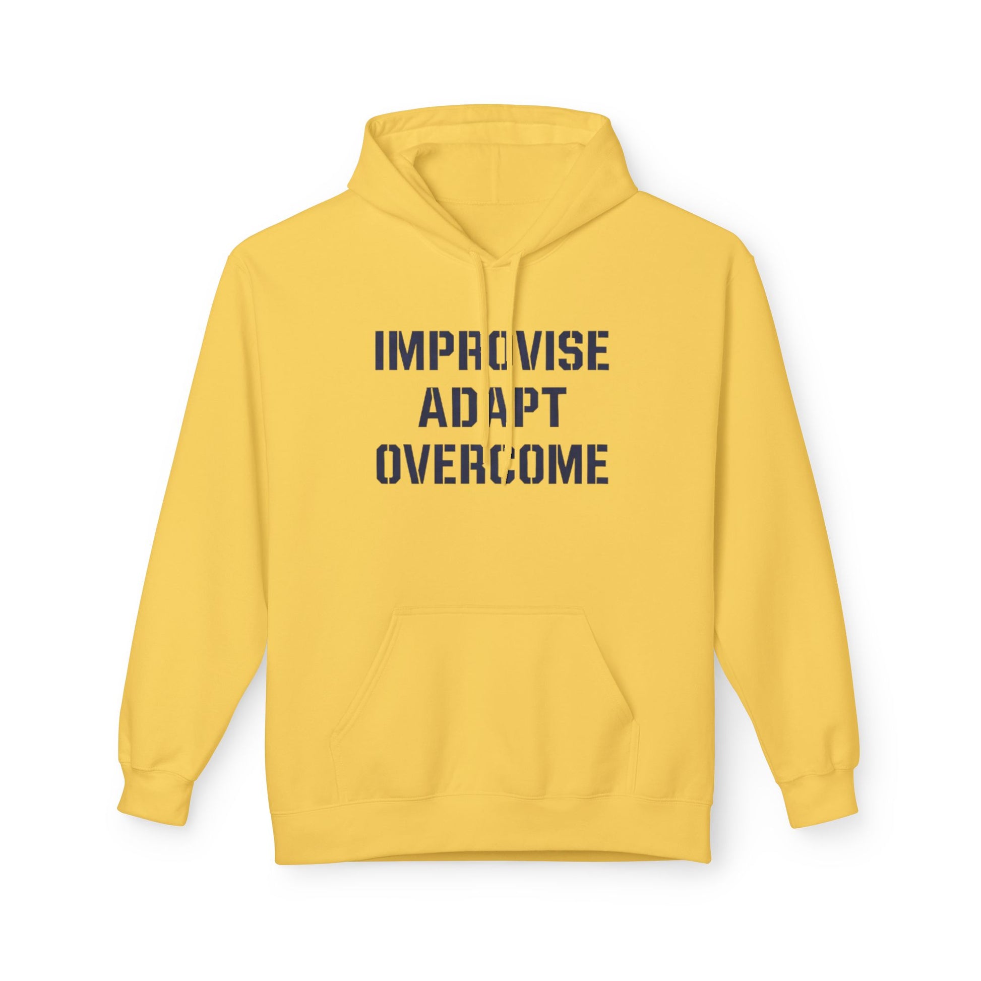 Unisex Inspirational Fleece Hoodie - "Improvise Adapt Overcome" & American Woman Graphic, Motivational Gift, Casual Wear, Comfortable Hoodie