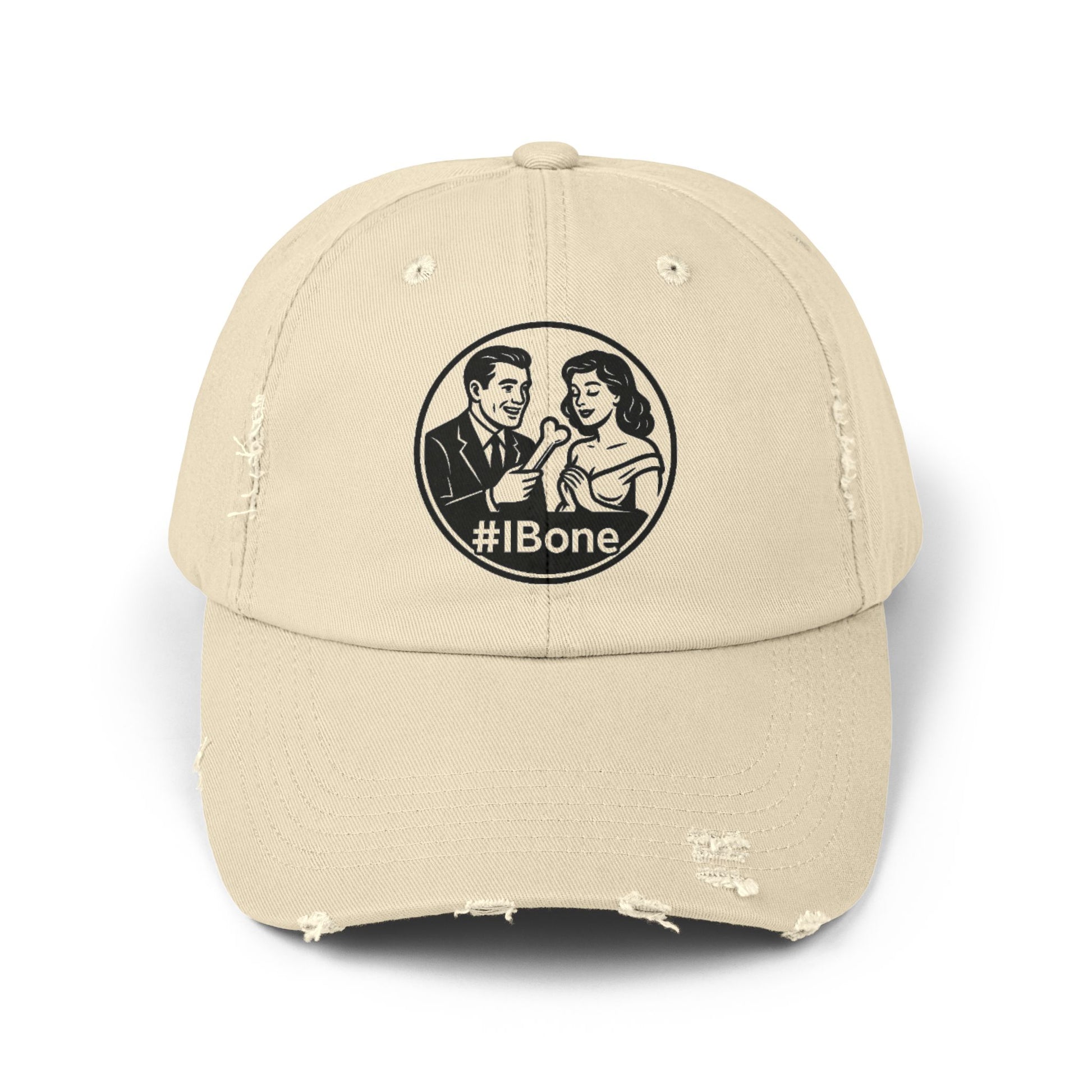 Casual Distressed Cap with Fun #IBone Design, Unisex Hat, Gift for Friends, Trendy Baseball Cap, Fashionable Headwear