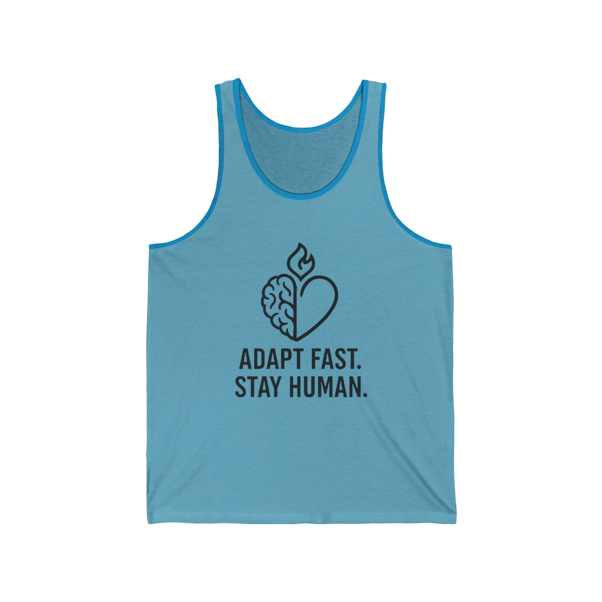 Unisex Jersey Tank Top - Adapt Fast Stay Human, Motivational Workout Shirt, Casual Summer Apparel, Gift for Athletes, Mindfulness Tank