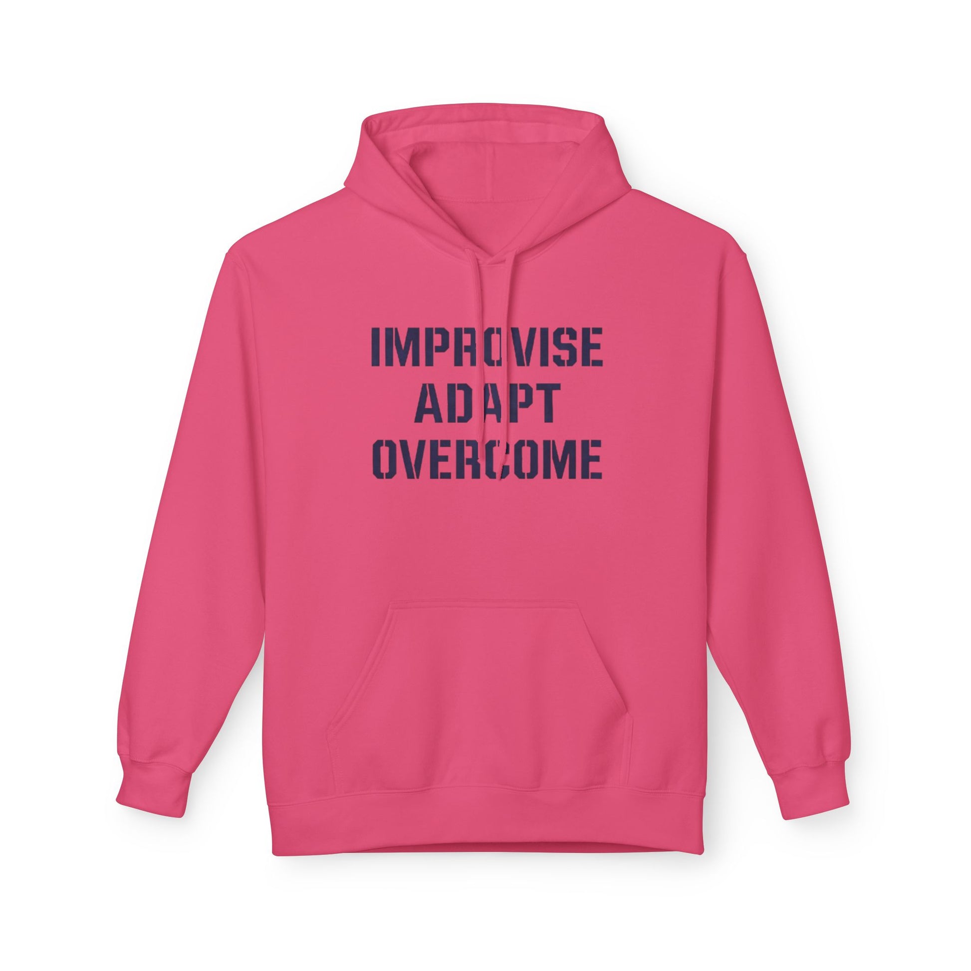 Unisex Inspirational Fleece Hoodie - "Improvise Adapt Overcome" & American Woman Graphic, Motivational Gift, Casual Wear, Comfortable Hoodie