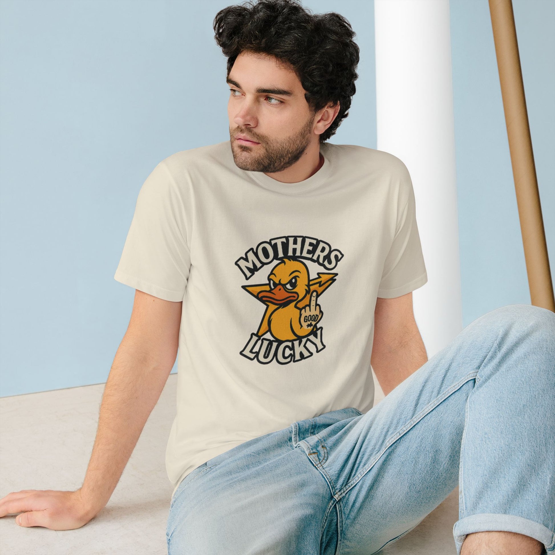 Organic Graphic Tee, Humorous T-shirt for Everyday Wear, Lucky Duck and Good Vibes Shirt, Perfect Gift for Friends, Casual Summer Outfit