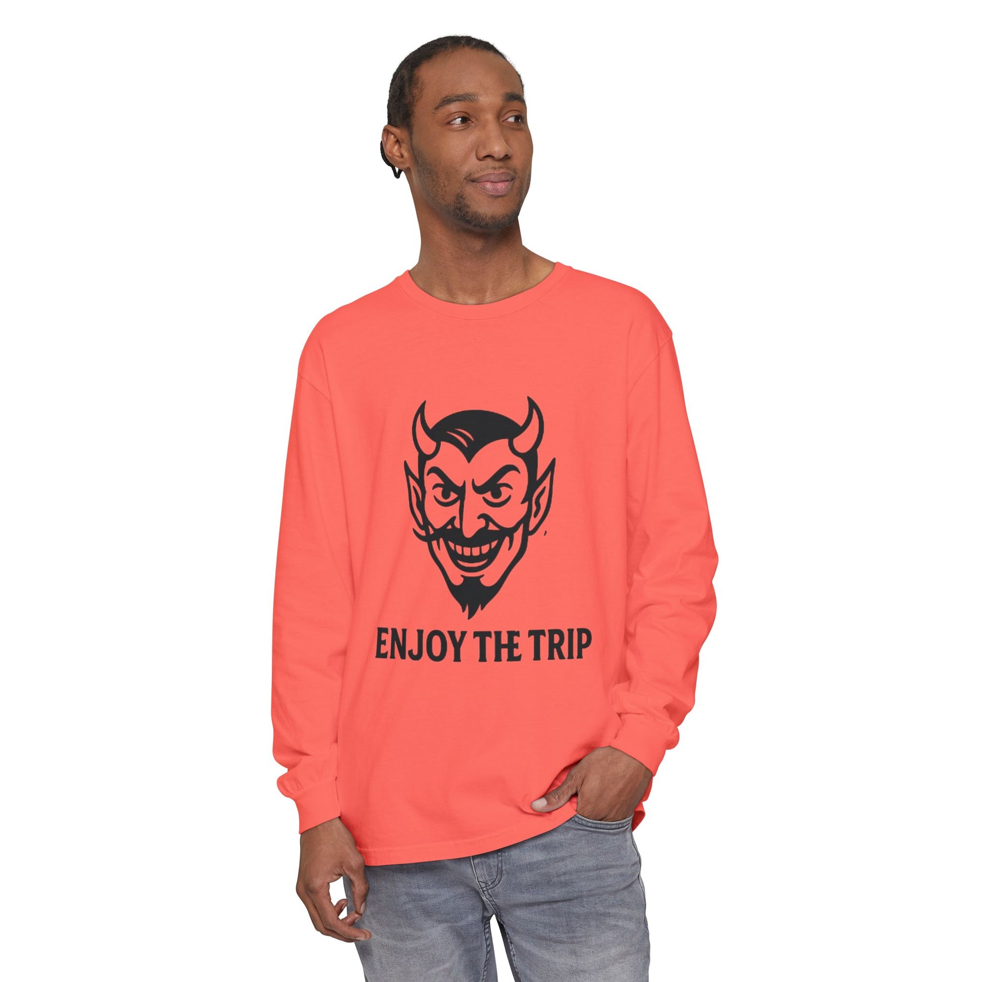 Unisex Long Sleeve Tee - Enjoy the Trip Graphic, Gift for Travelers, Halloween Apparel, Casual Style, Streetwear Essentials