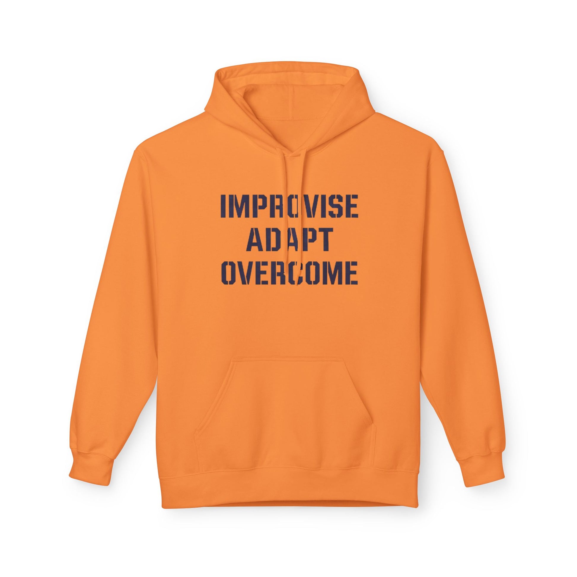 Unisex Inspirational Fleece Hoodie - "Improvise Adapt Overcome" & American Woman Graphic, Motivational Gift, Casual Wear, Comfortable Hoodie