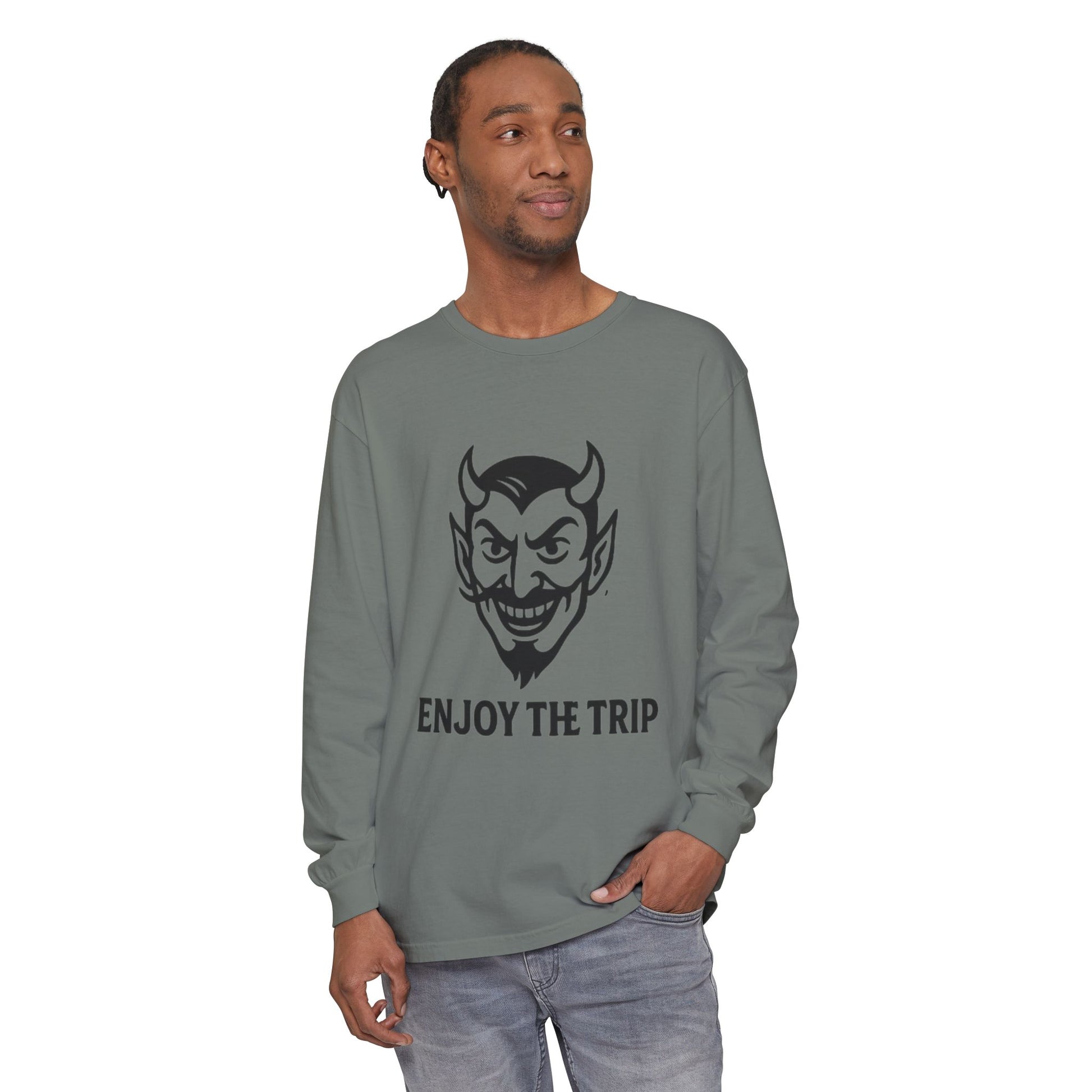 Unisex Long Sleeve Tee - Enjoy the Trip Graphic, Gift for Travelers, Halloween Apparel, Casual Style, Streetwear Essentials