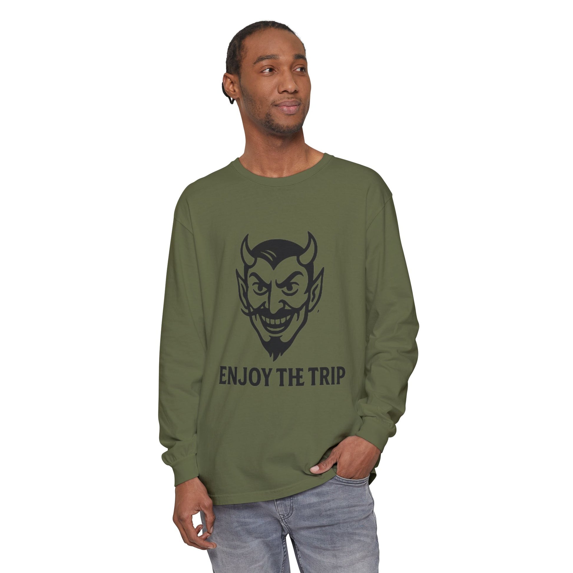 Unisex Long Sleeve Tee - Enjoy the Trip Graphic, Gift for Travelers, Halloween Apparel, Casual Style, Streetwear Essentials