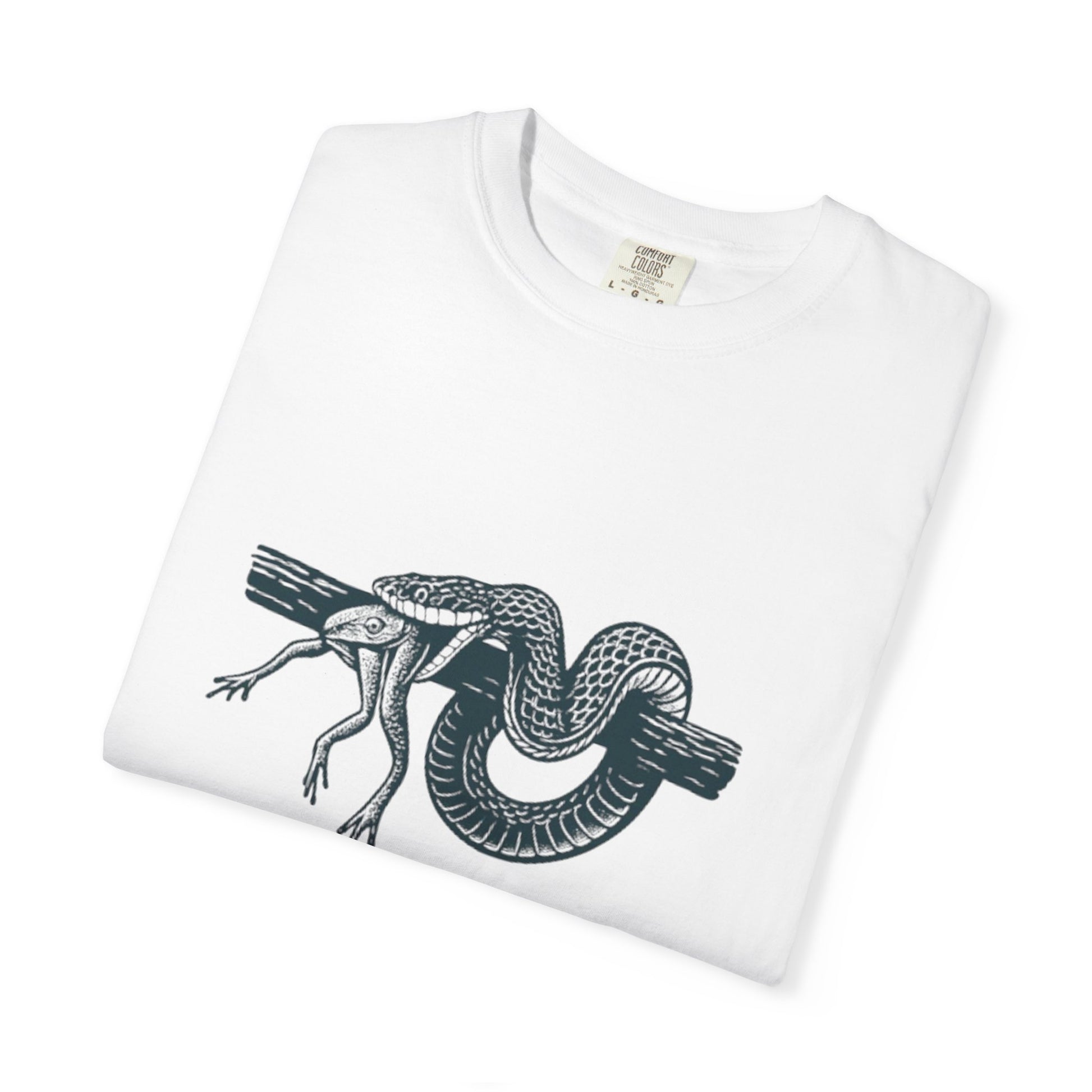 Snake and Frog Unisex T-Shirt - Nature Lover Gift, Adventure Apparel, Unique Graphic Tee, Eco-Friendly Fashion, Wildlife Enthusiast Shirt
