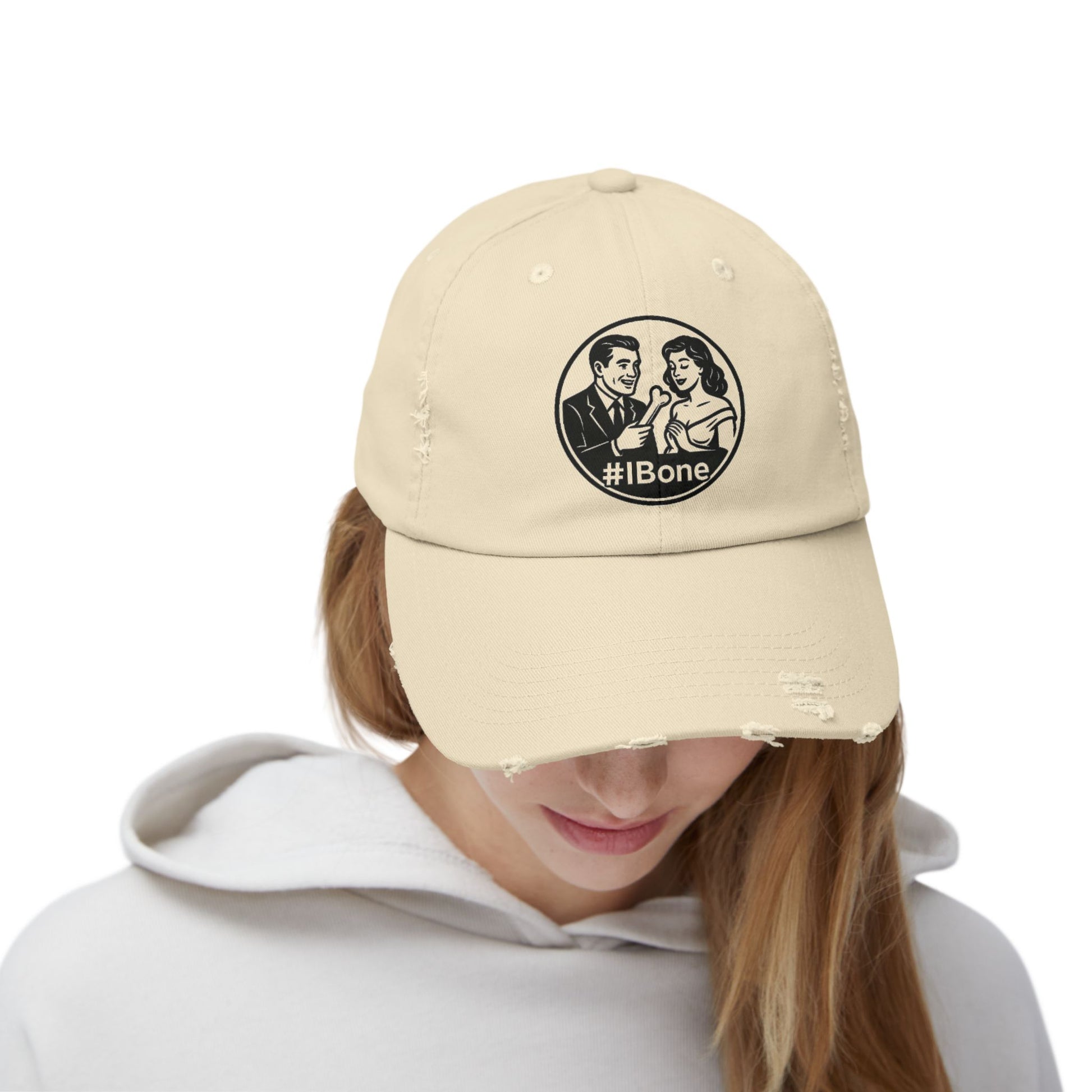Casual Distressed Cap with Fun #IBone Design, Unisex Hat, Gift for Friends, Trendy Baseball Cap, Fashionable Headwear