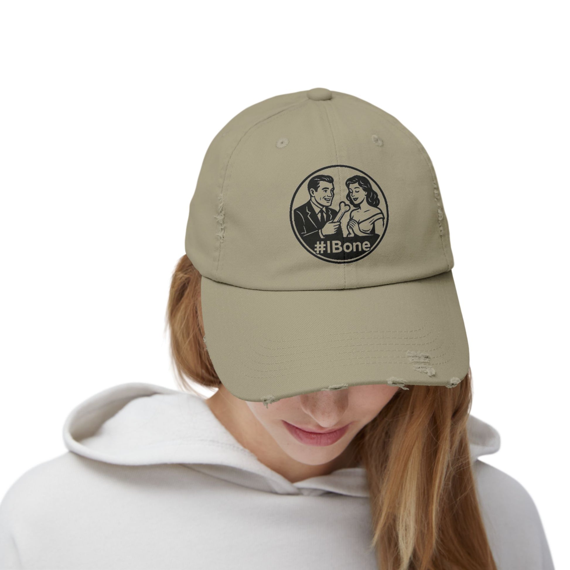 Casual Distressed Cap with Fun #IBone Design, Unisex Hat, Gift for Friends, Trendy Baseball Cap, Fashionable Headwear