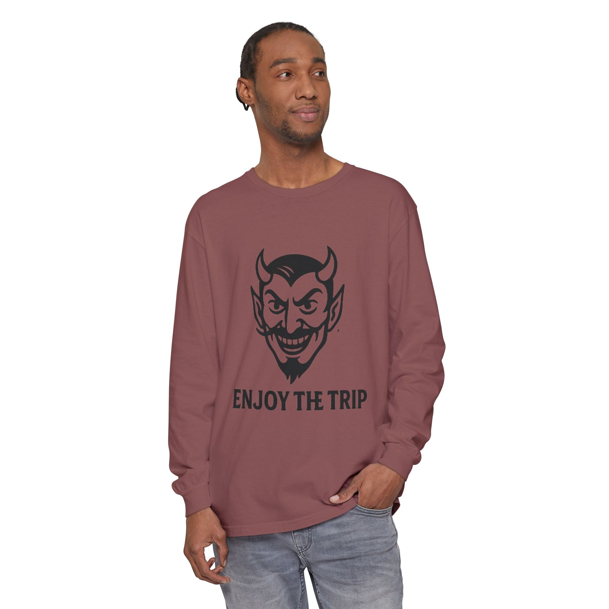 Unisex Long Sleeve Tee - Enjoy the Trip Graphic, Gift for Travelers, Halloween Apparel, Casual Style, Streetwear Essentials