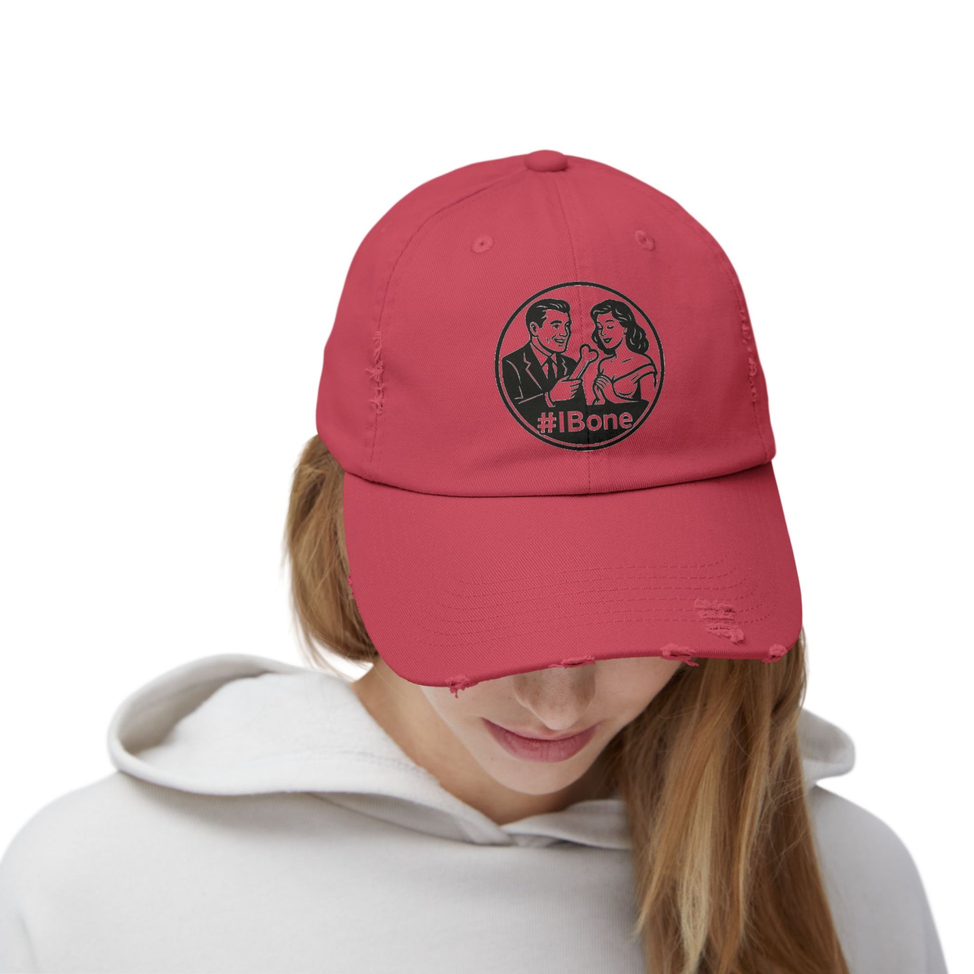 Casual Distressed Cap with Fun #IBone Design, Unisex Hat, Gift for Friends, Trendy Baseball Cap, Fashionable Headwear