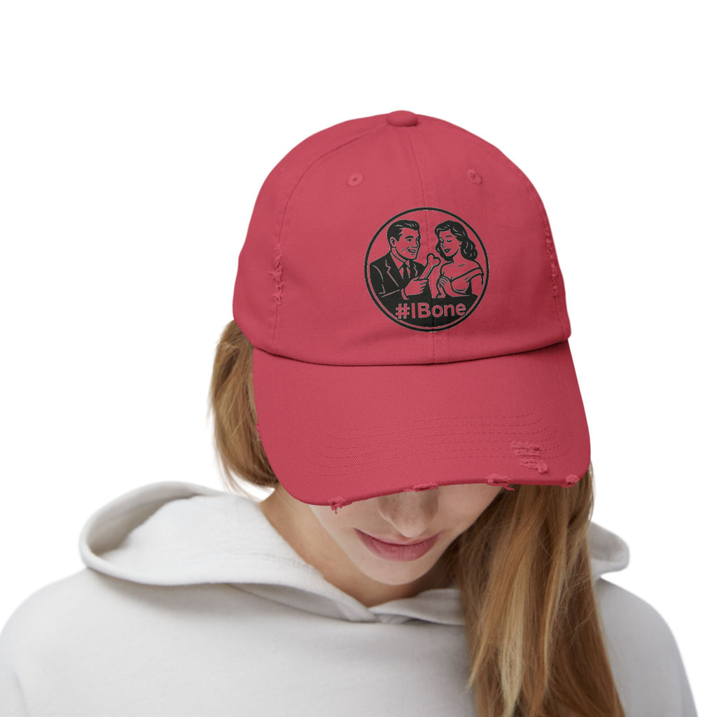 Casual Distressed Cap with Fun #IBone Design, Unisex Hat, Gift for Friends, Trendy Baseball Cap, Fashionable Headwear