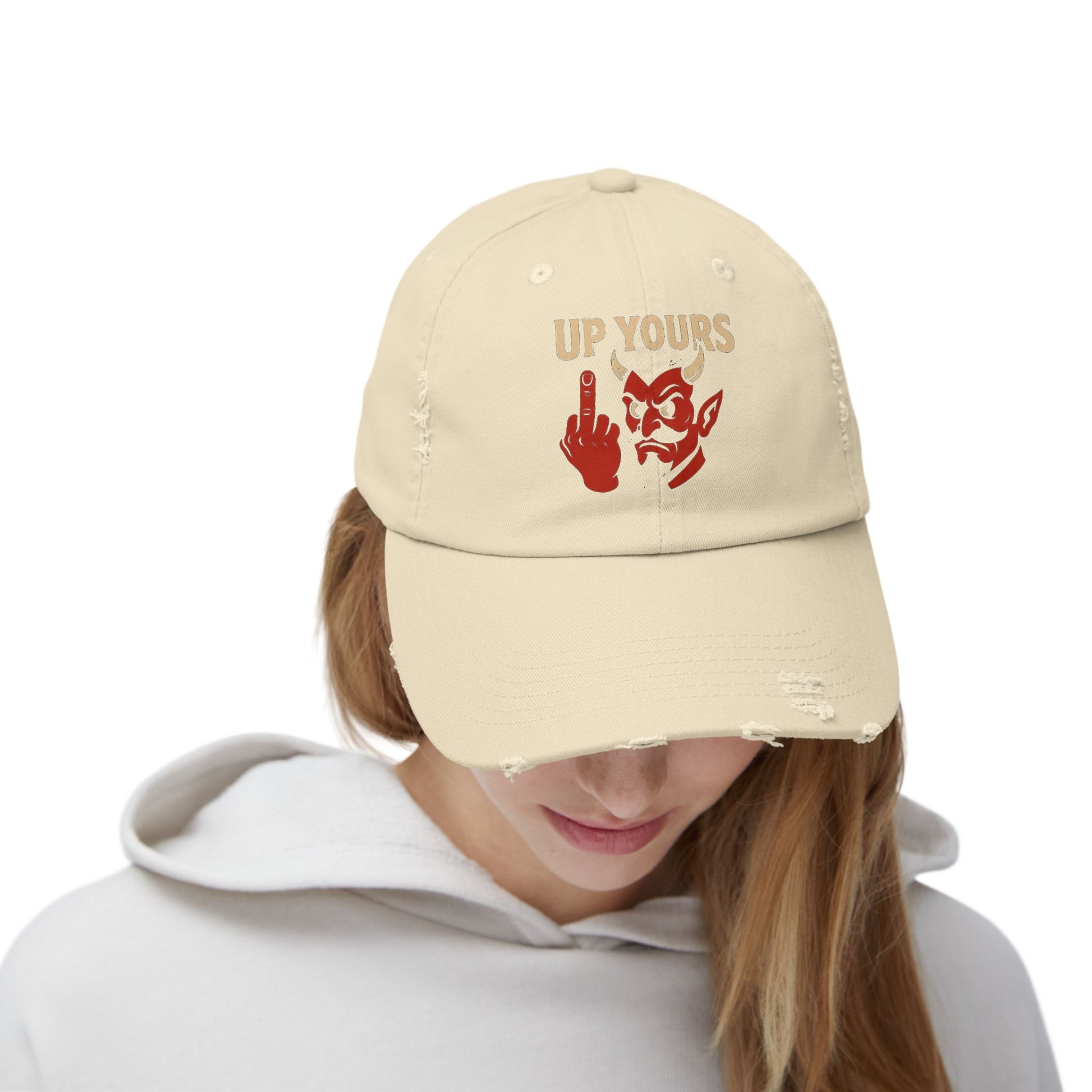 Unisex Distressed Cap with Up Yours Design, Casual Hat, Trendy Accessories, Gift for Him/Her, Streetwear Fashion, Humor Merchandise