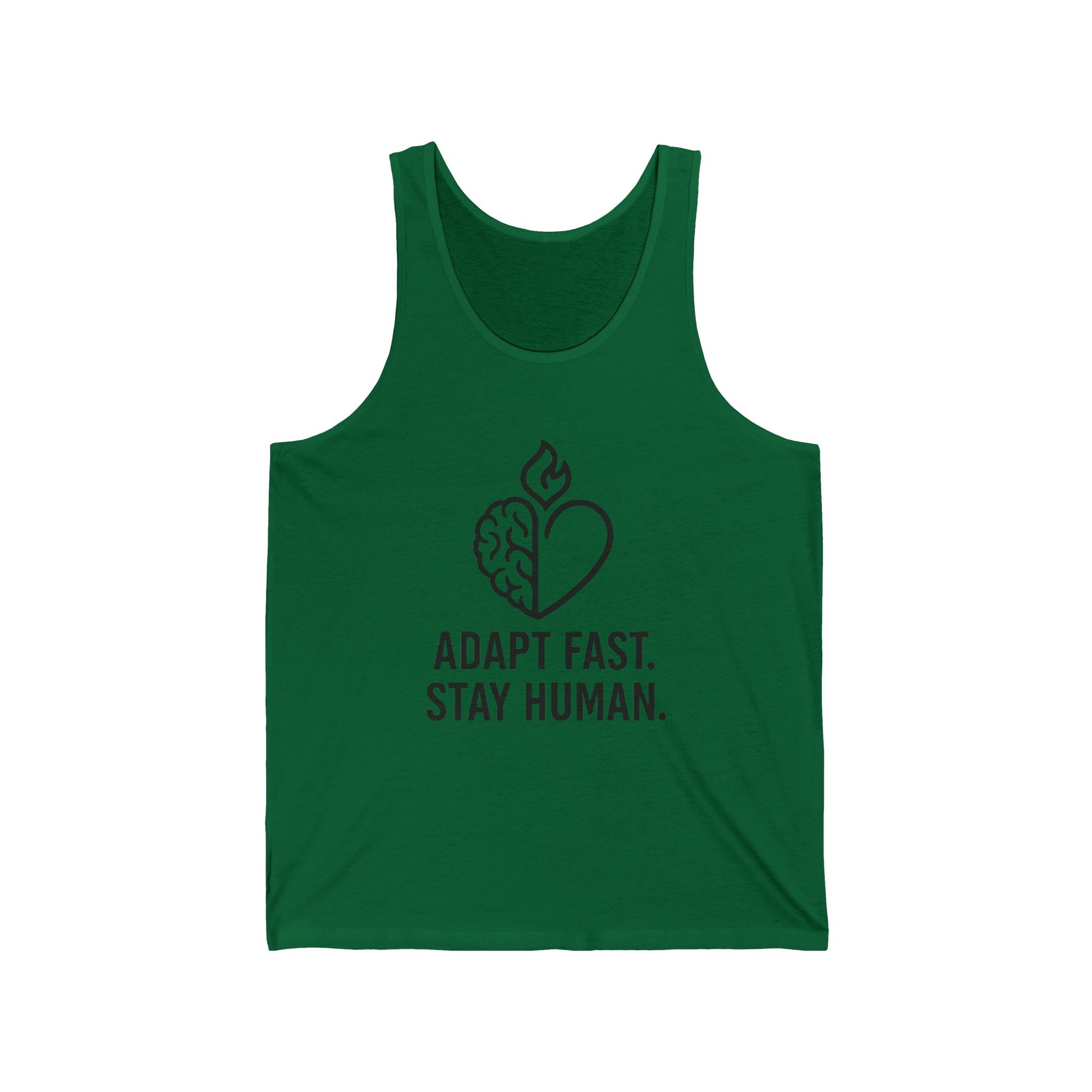 Unisex Jersey Tank Top - Adapt Fast Stay Human, Motivational Workout Shirt, Casual Summer Apparel, Gift for Athletes, Mindfulness Tank