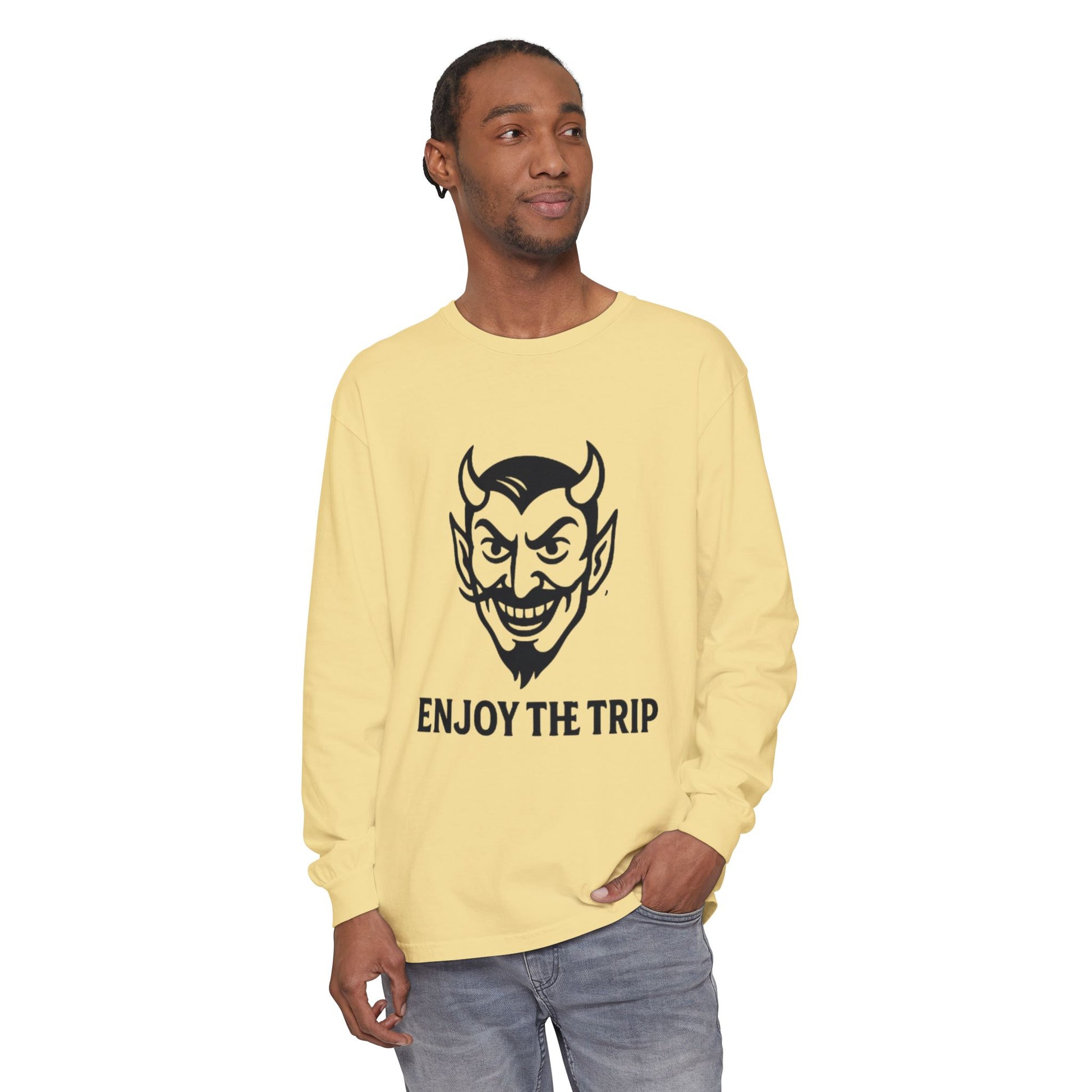 Unisex Long Sleeve Tee - Enjoy the Trip Graphic, Gift for Travelers, Halloween Apparel, Casual Style, Streetwear Essentials