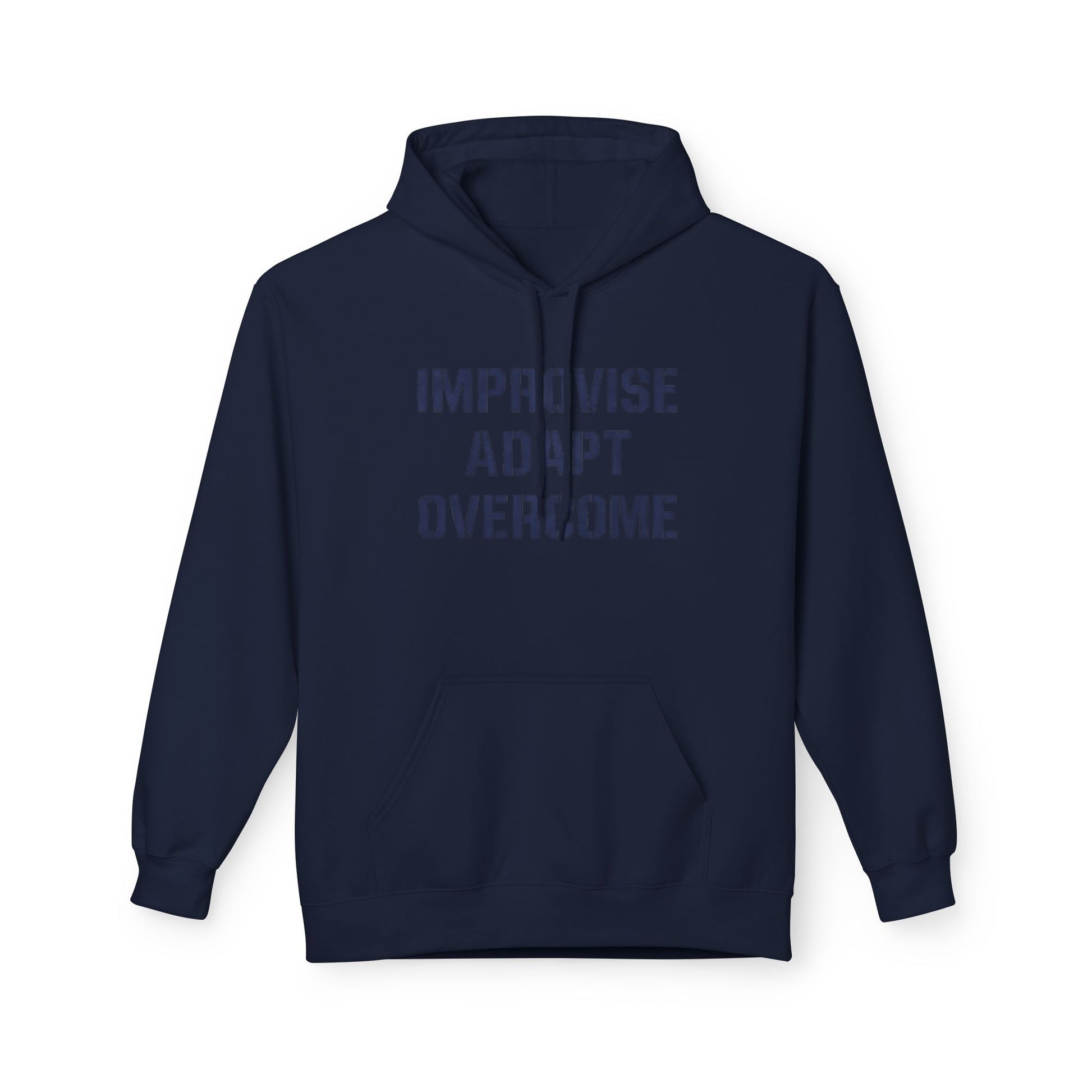 Unisex Inspirational Fleece Hoodie - "Improvise Adapt Overcome" & American Woman Graphic, Motivational Gift, Casual Wear, Comfortable Hoodie