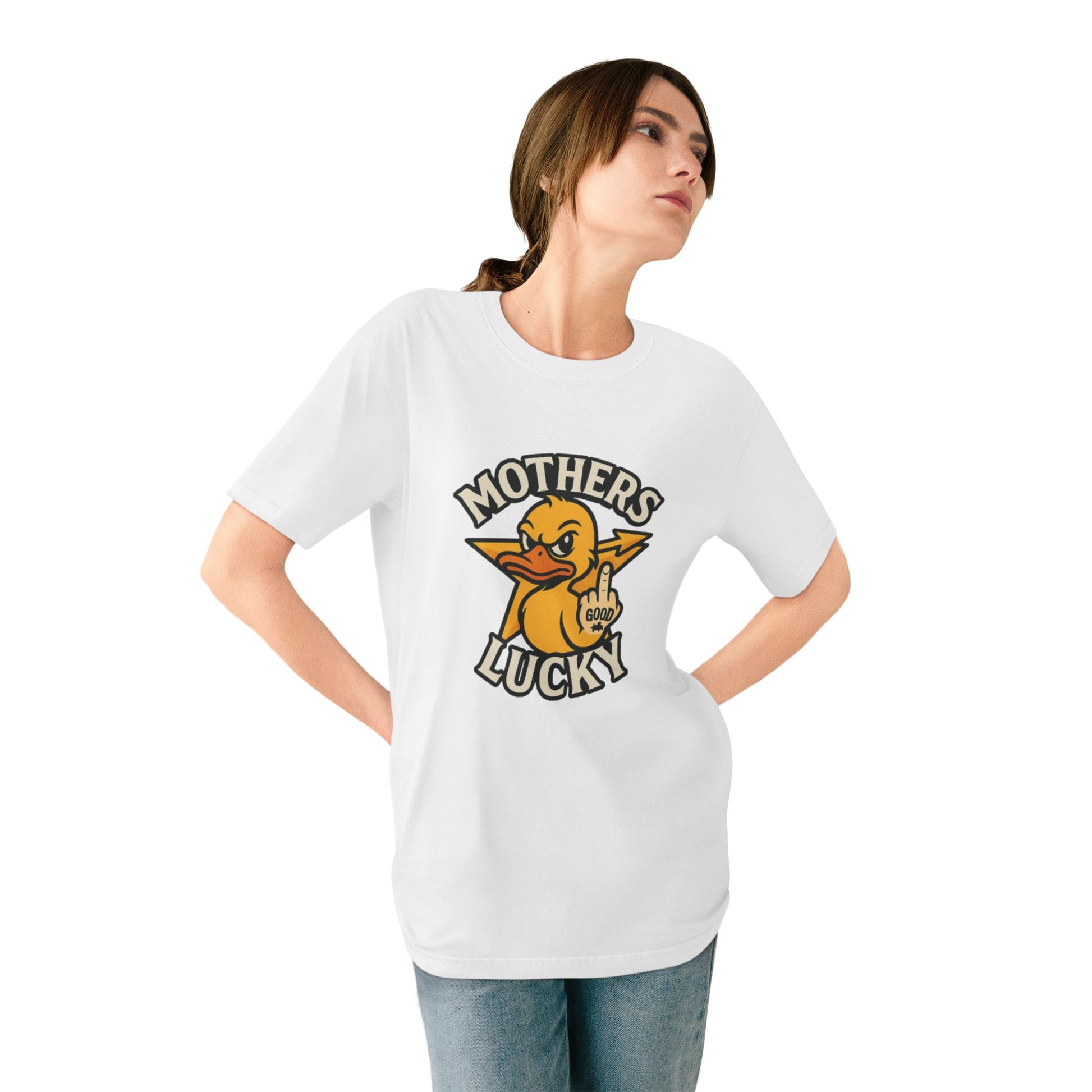 Organic Graphic Tee, Humorous T-shirt for Everyday Wear, Lucky Duck and Good Vibes Shirt, Perfect Gift for Friends, Casual Summer Outfit