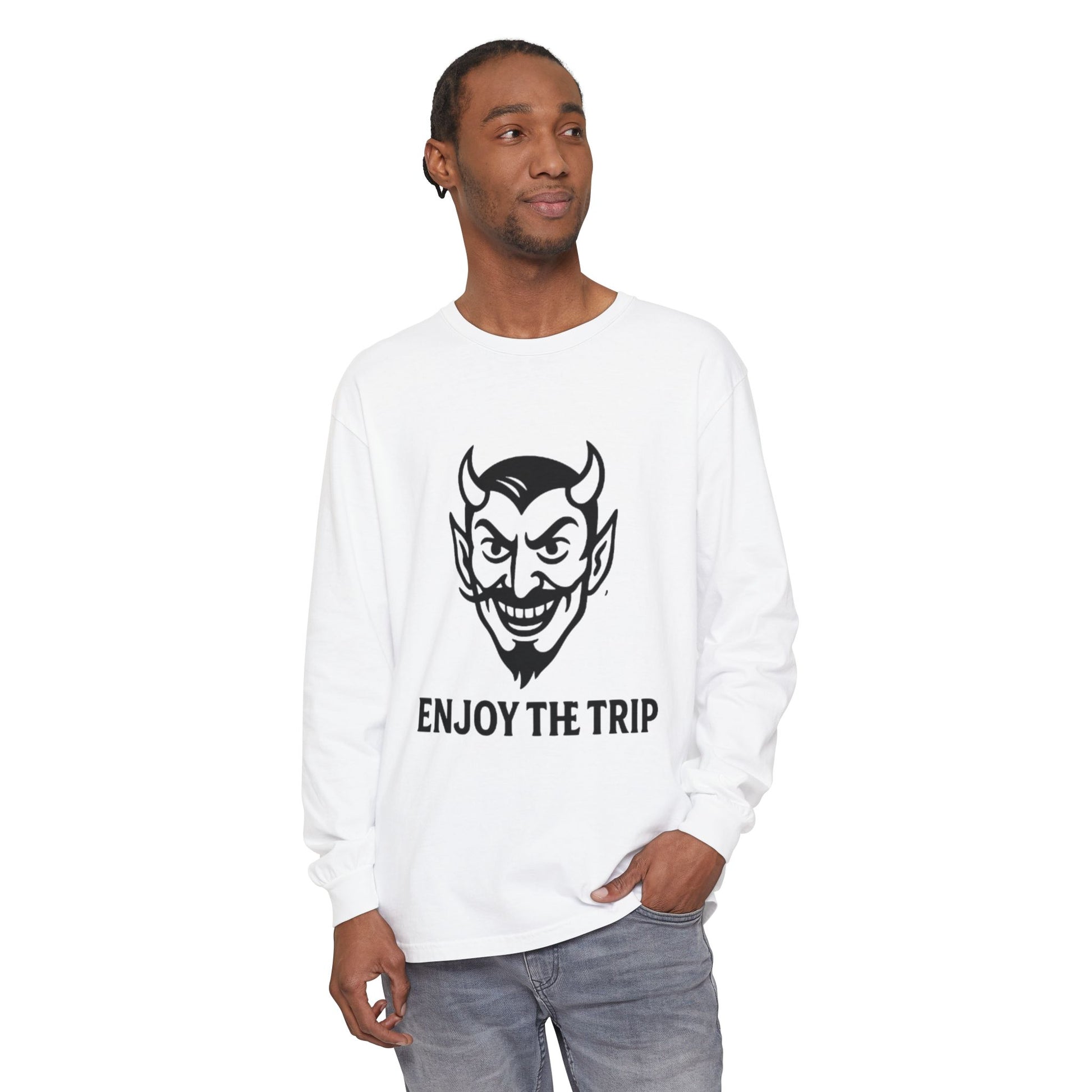 Unisex Long Sleeve Tee - Enjoy the Trip Graphic, Gift for Travelers, Halloween Apparel, Casual Style, Streetwear Essentials