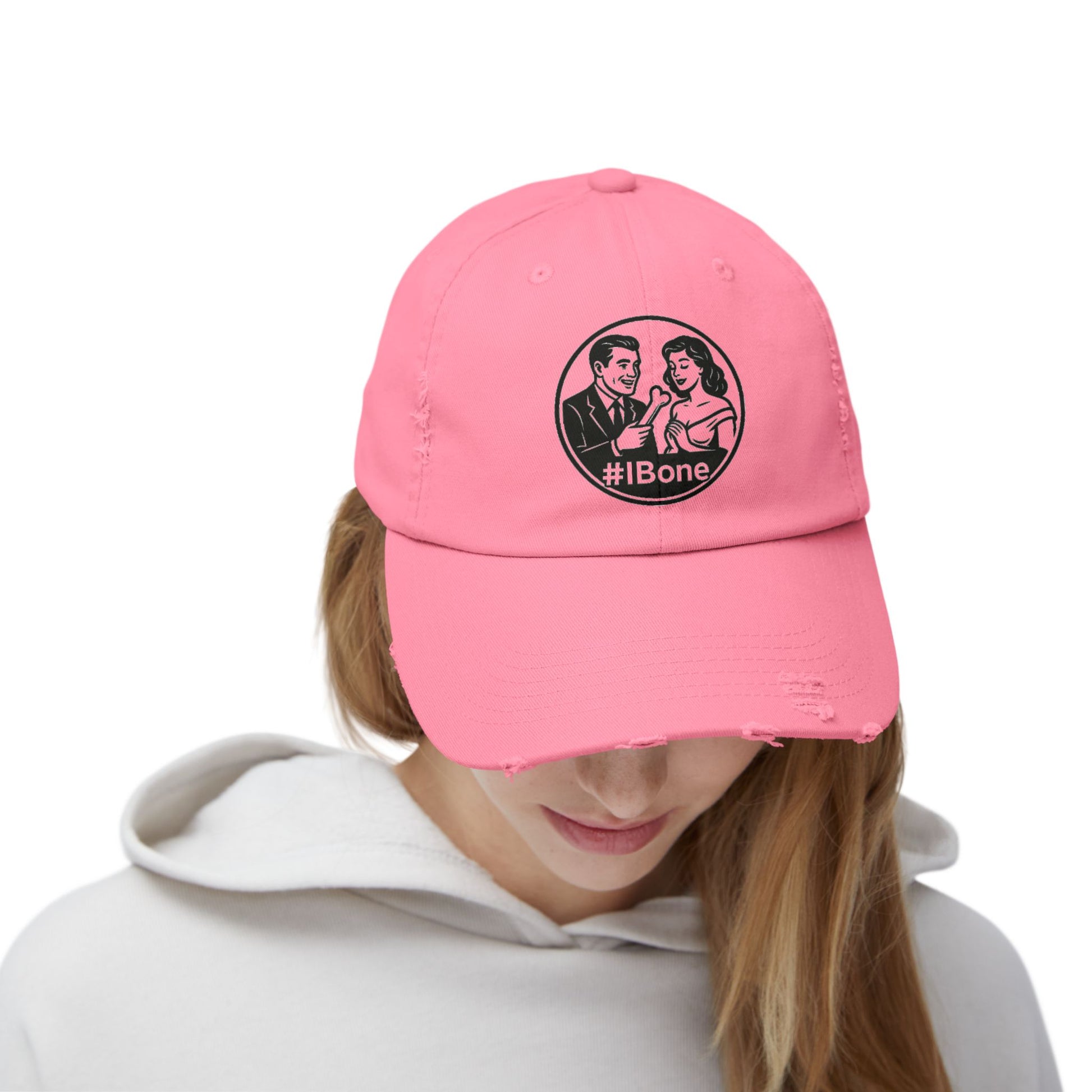 Casual Distressed Cap with Fun #IBone Design, Unisex Hat, Gift for Friends, Trendy Baseball Cap, Fashionable Headwear