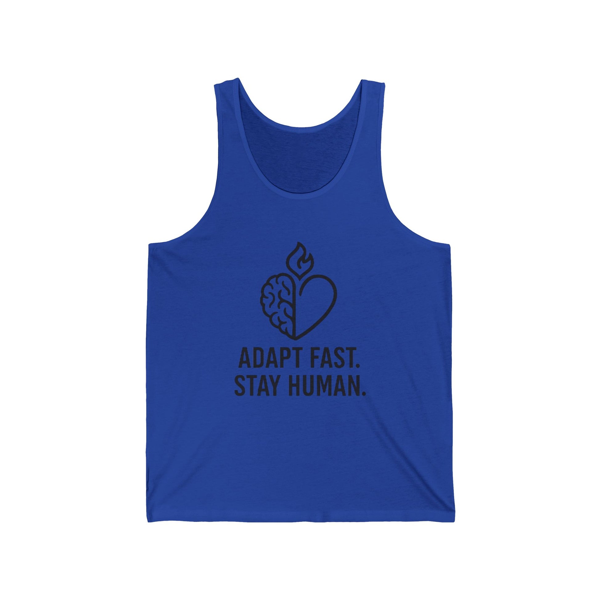 Unisex Jersey Tank Top - Adapt Fast Stay Human, Motivational Workout Shirt, Casual Summer Apparel, Gift for Athletes, Mindfulness Tank