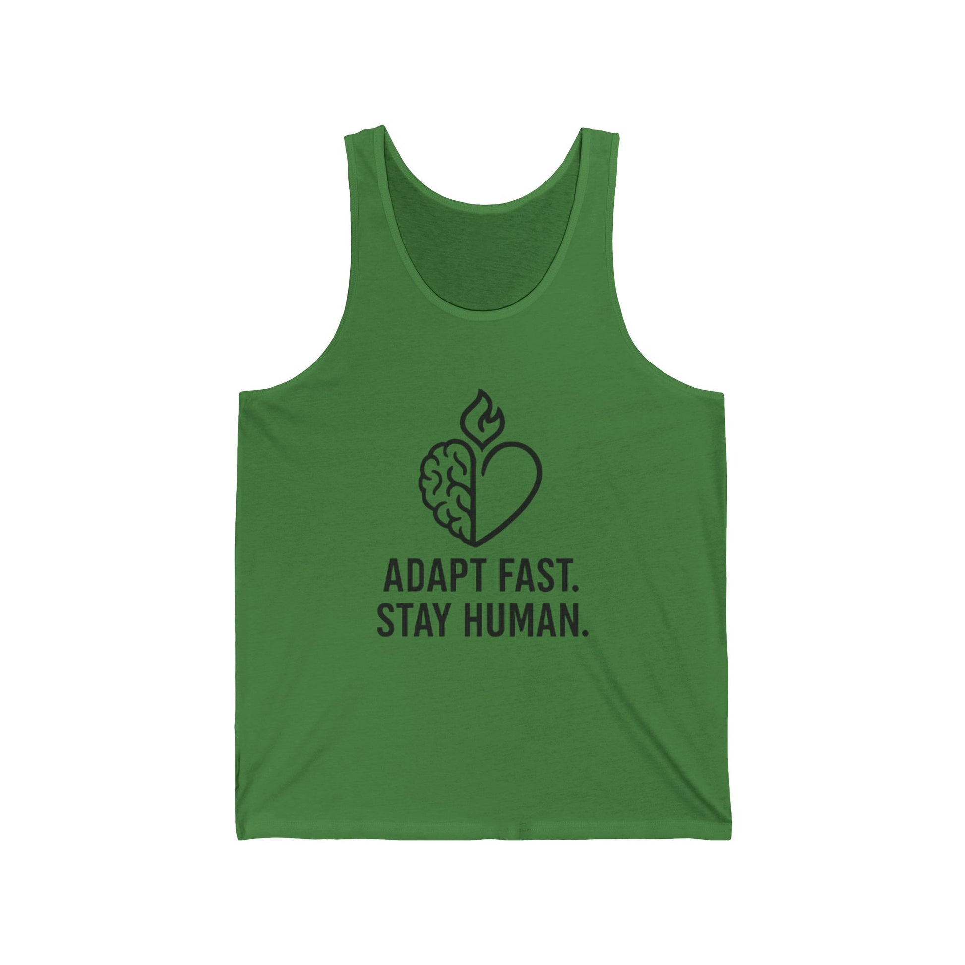 Unisex Jersey Tank Top - Adapt Fast Stay Human, Motivational Workout Shirt, Casual Summer Apparel, Gift for Athletes, Mindfulness Tank