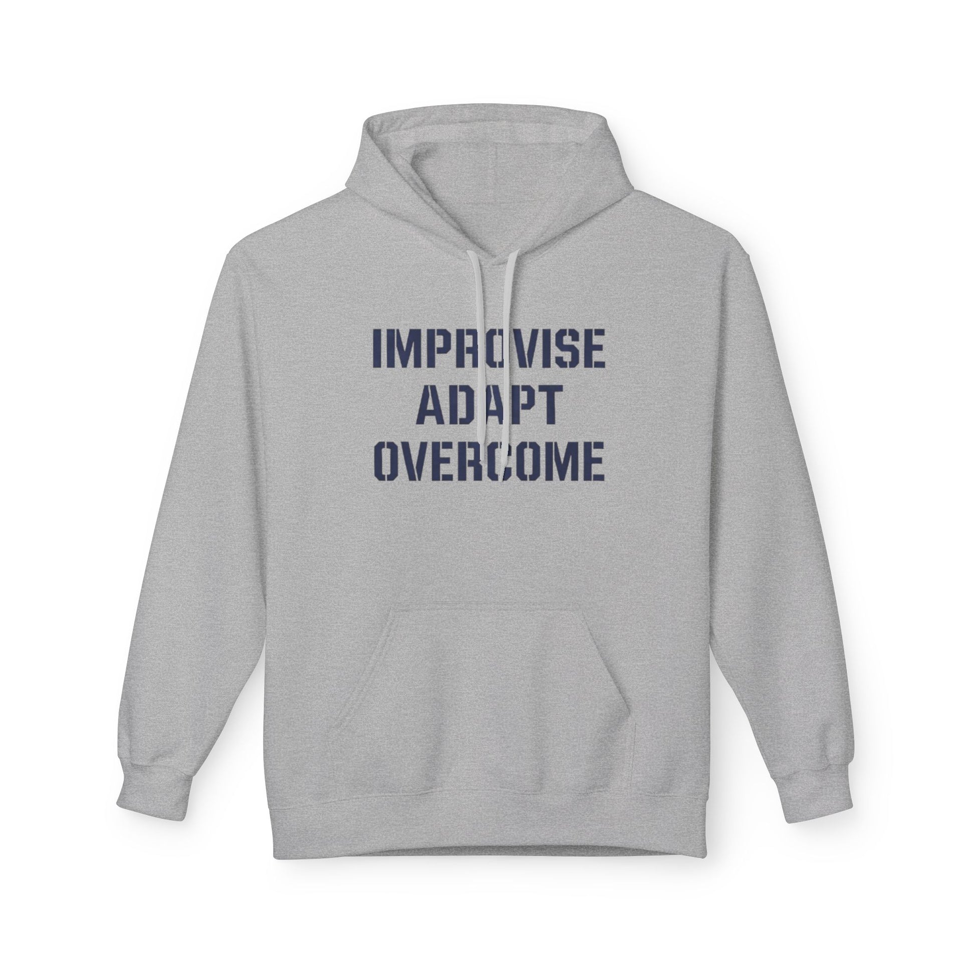 Unisex Inspirational Fleece Hoodie - "Improvise Adapt Overcome" & American Woman Graphic, Motivational Gift, Casual Wear, Comfortable Hoodie