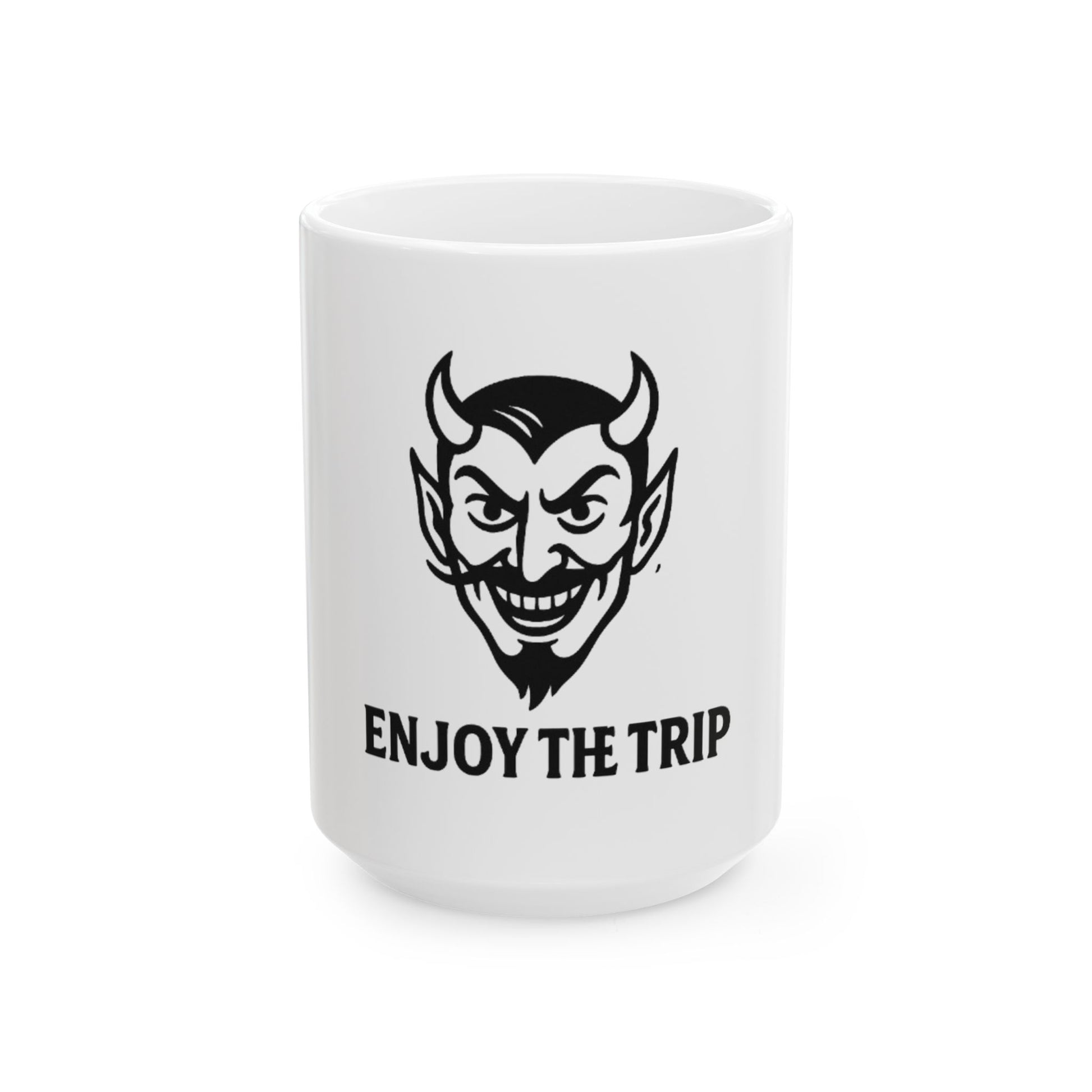 Devilish Charm Ceramic Mug - Enjoy the Trip, Coffee Cup, Gift for Travelers, Halloween Decor, Unique Drinking Mug, Fun Gift Idea